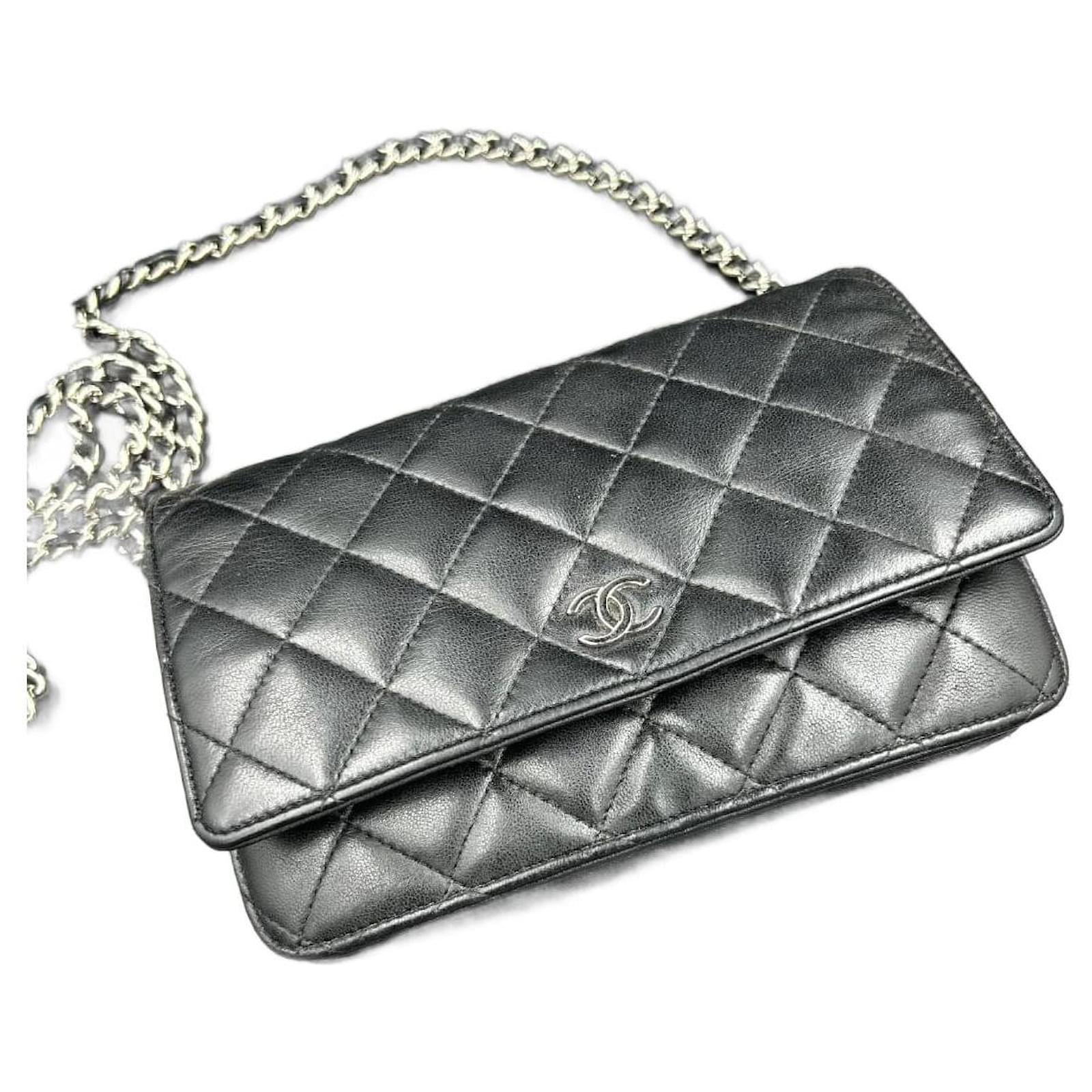 Chanel Classic Wallet on Chain WoC in Black Lambskin with Shiny Silver  Hardware - SOLD