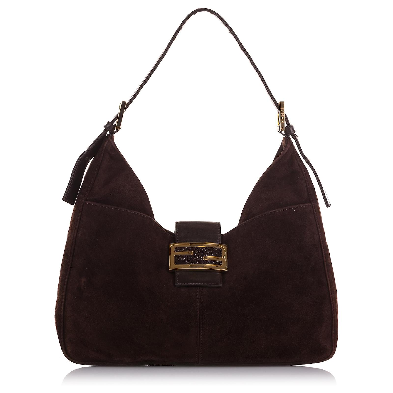 Fendi Brown Suede Shoulder Bag Dark brown Leather ref.819588 Joli Closet