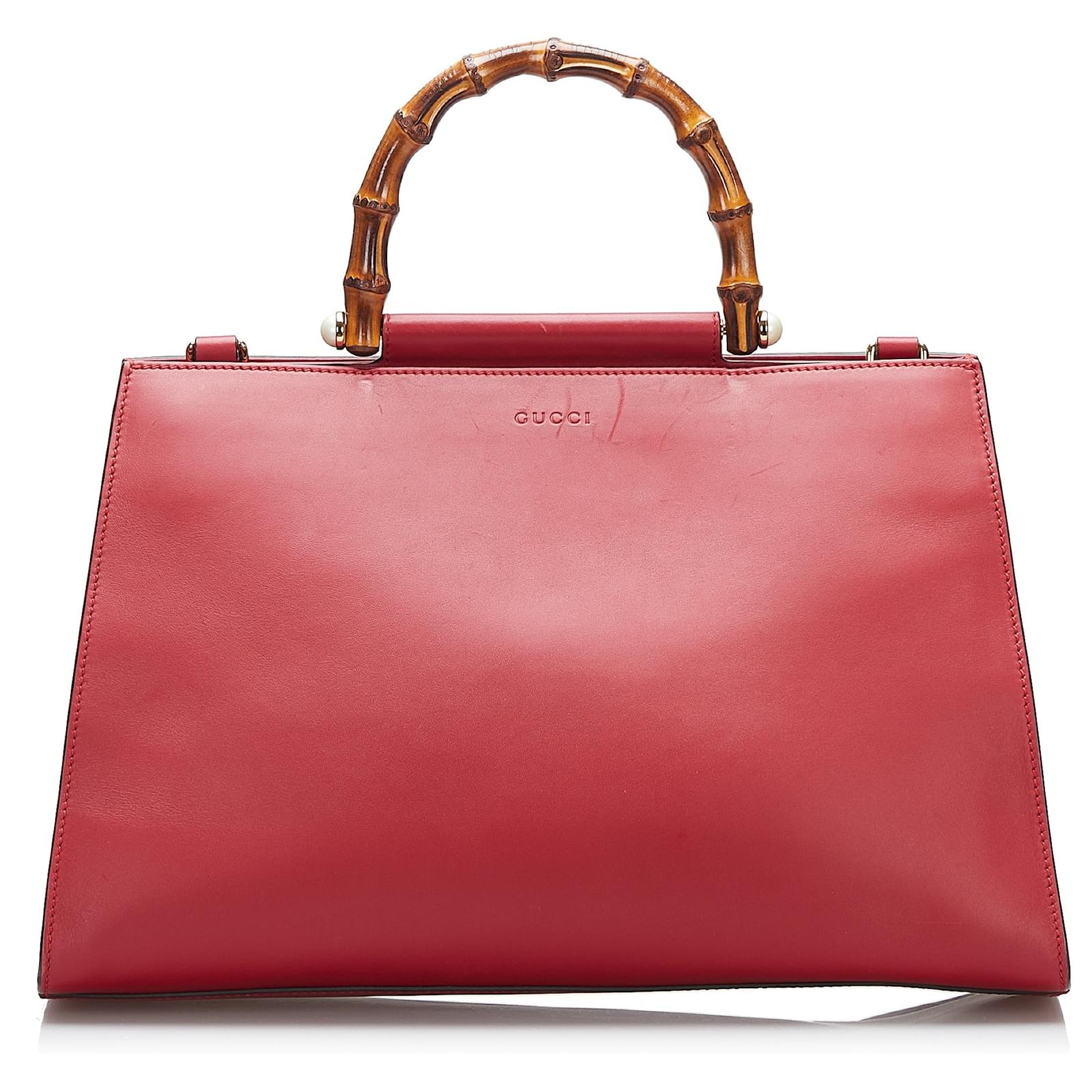 Gucci Red Medium Bamboo Nymphaea Leather Ponystyle calfskin ref.819613