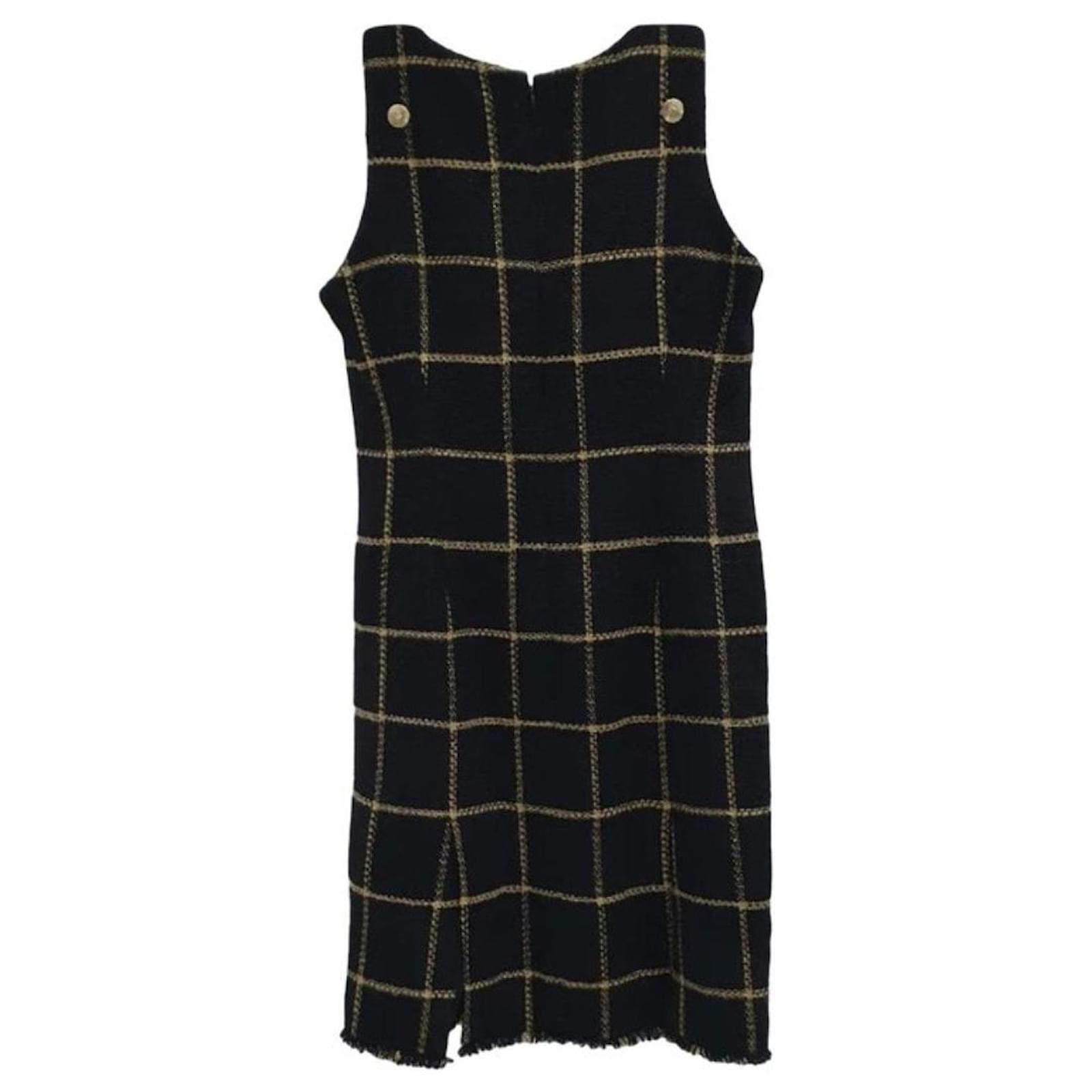 CHANEL Black Gold Sleeveless Tweed Dress Multiple colors Wool ref ...