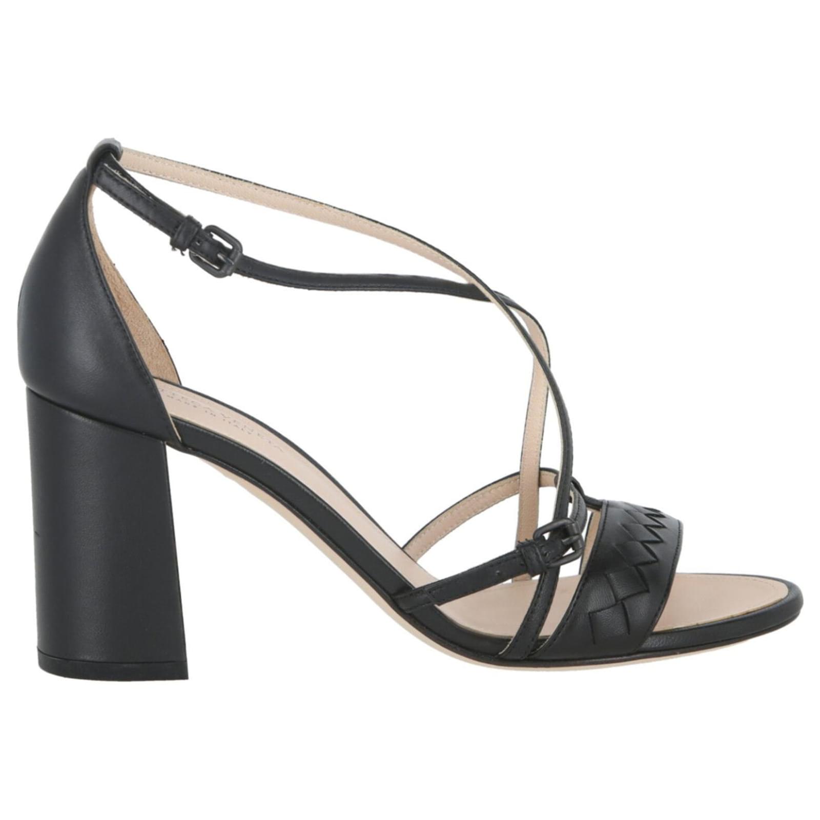 Bottega Veneta Open Toe Block Heel Sandal Black Leather ref.819720 ...