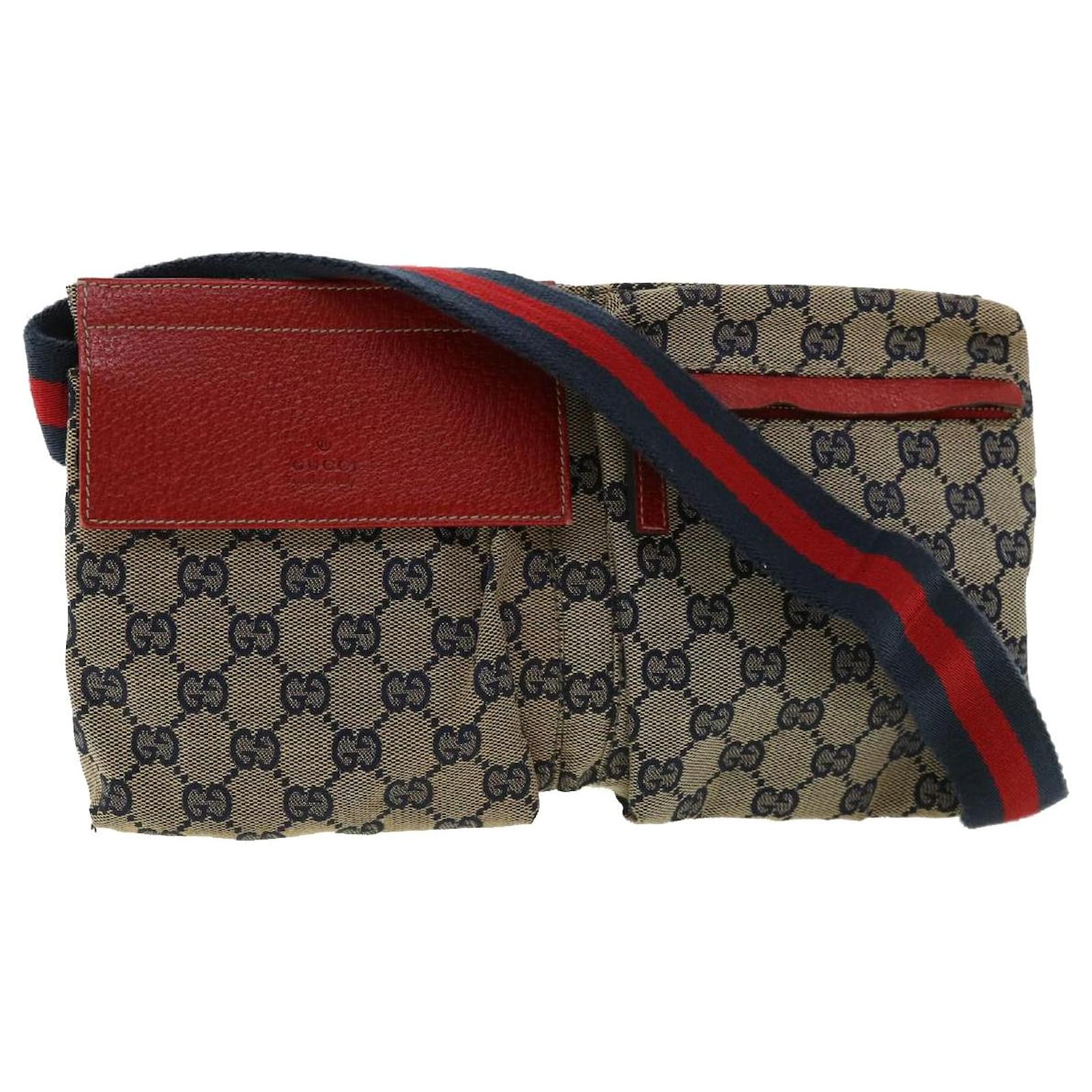 Auth Gucci GG Canvas Monogram Waist Belt Bum Bag Fanny Pack Sherry