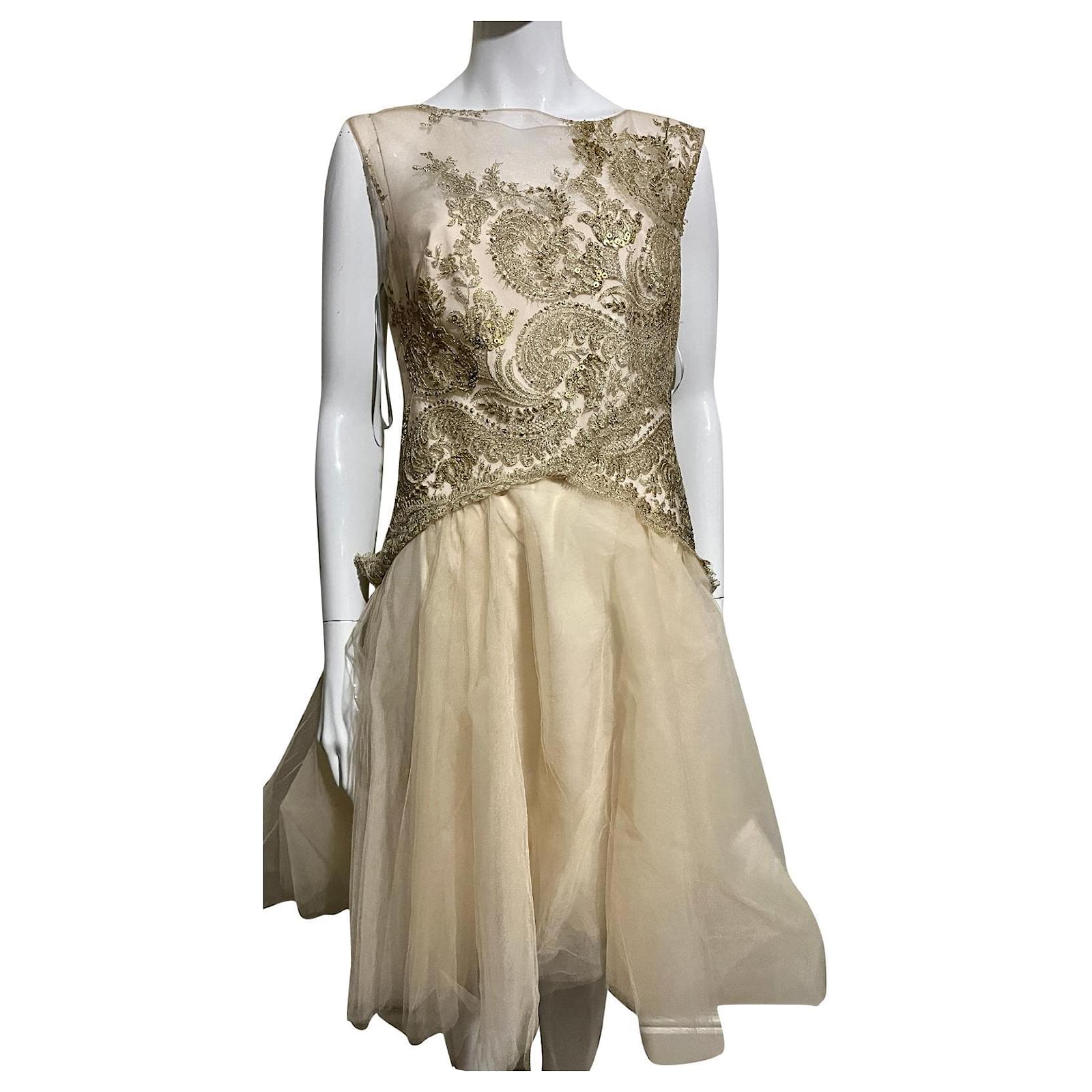 Golden lace and tulle dress Marchesa Notte (Sold) - Joli Closet