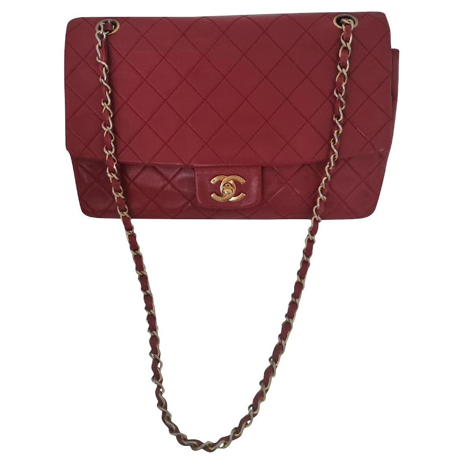 Chanel vintage red lambskin leather quilted medium lined flap bag