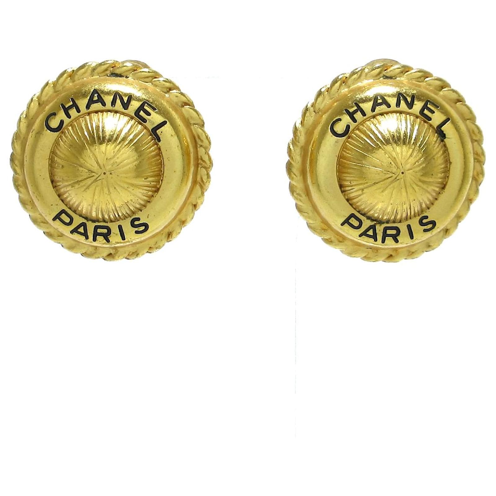 CHANEL 19B COCO Mark F Pearl Stone Hoops Pierce Earring accessories gold