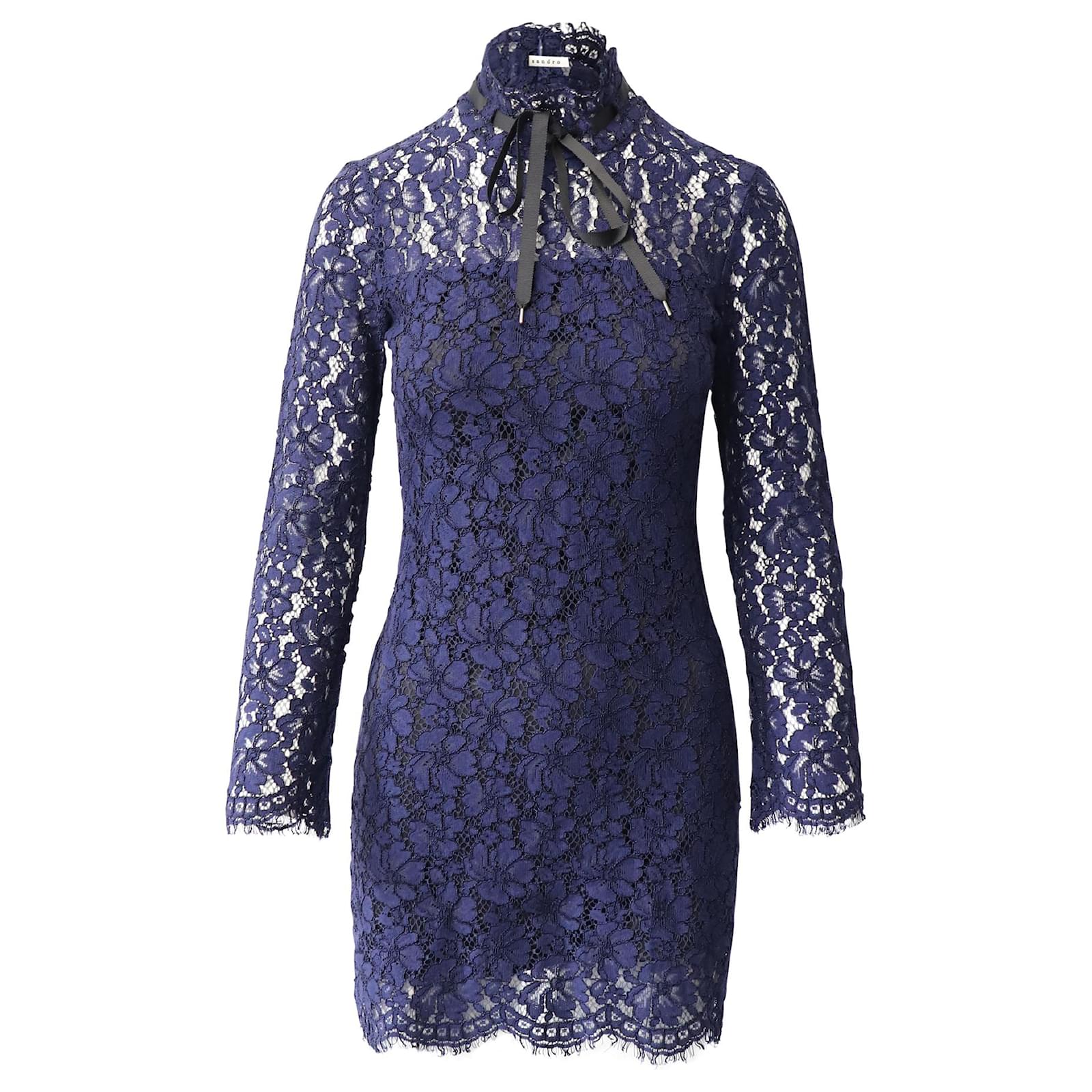 Sandro Paris Mock Neck Scalloped Mini Dress in Navy Blue Acrylic Lace ref.JC826372 (Sold) - Joli Closet Sandro Paris Mock Neck Scalloped Mini Dress in Navy Blue Acrylic Lace ref.JC826372 (Sold) - Joli Closet
