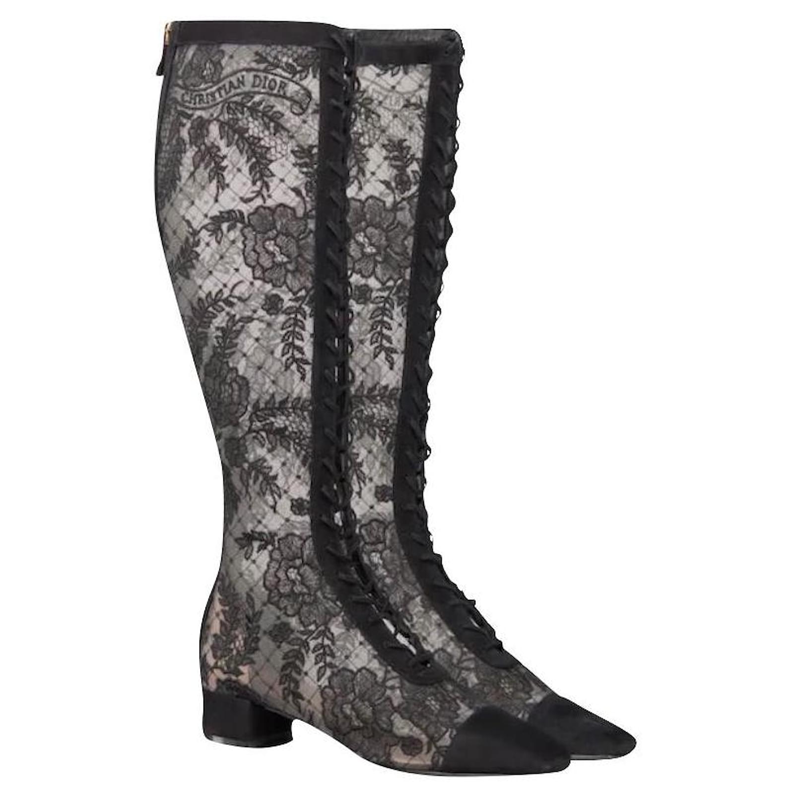 Dior Naughtily-d Fishnet & Suede Boot in Black