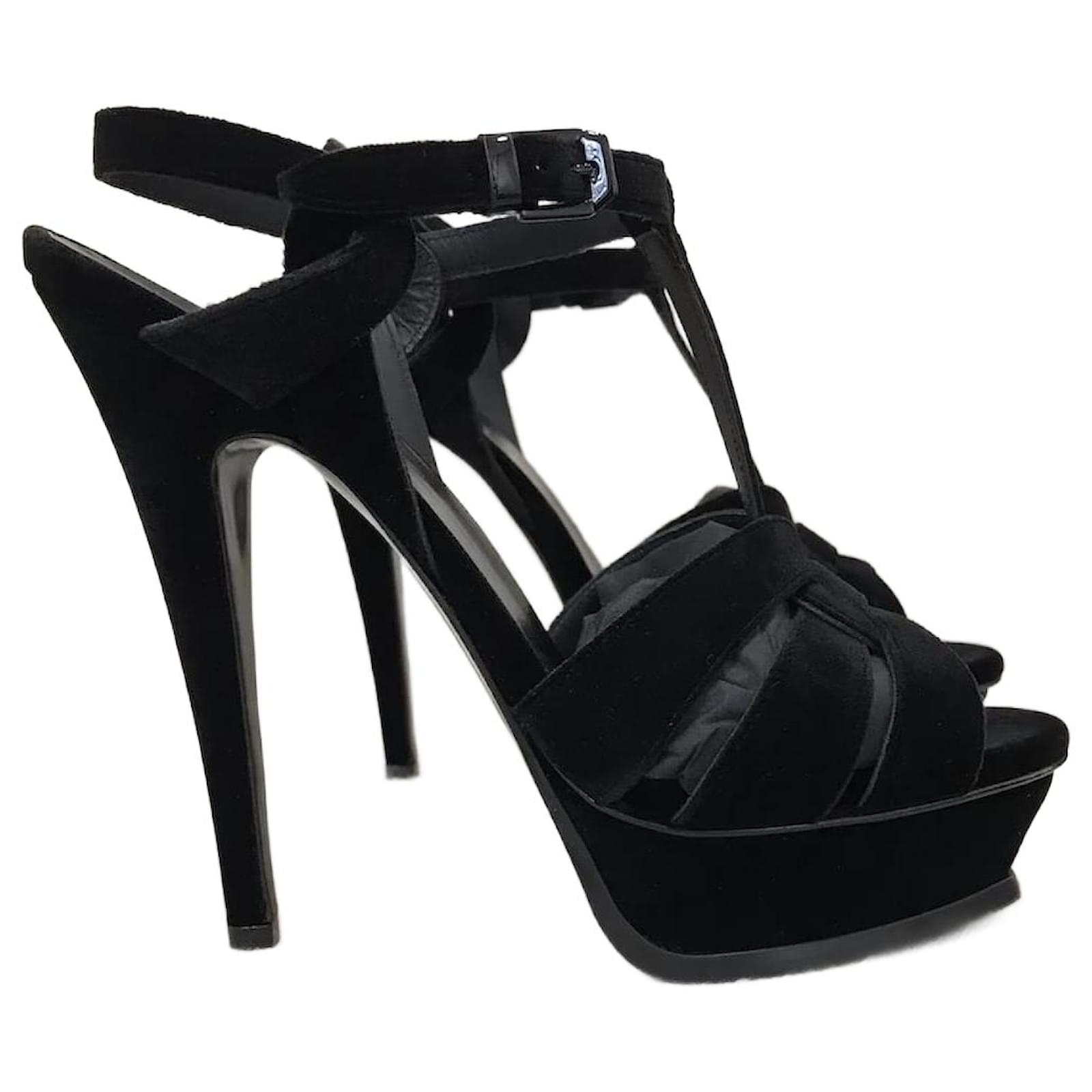 SAINT LAURENT Sandals velvet Black Joli Closet