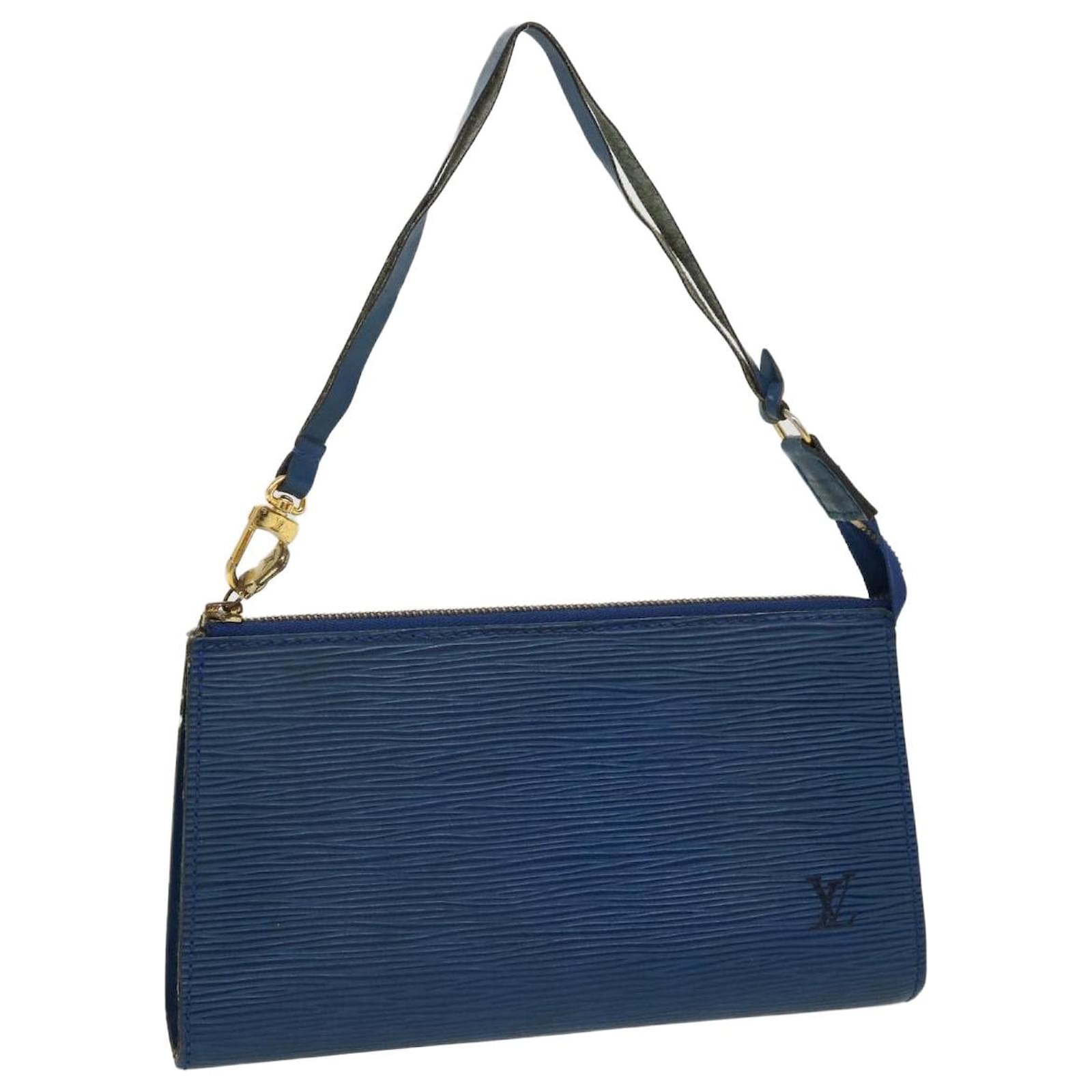 LOUIS VUITTON LV Pochette Accessories Epi Blue Used Pouch Bag