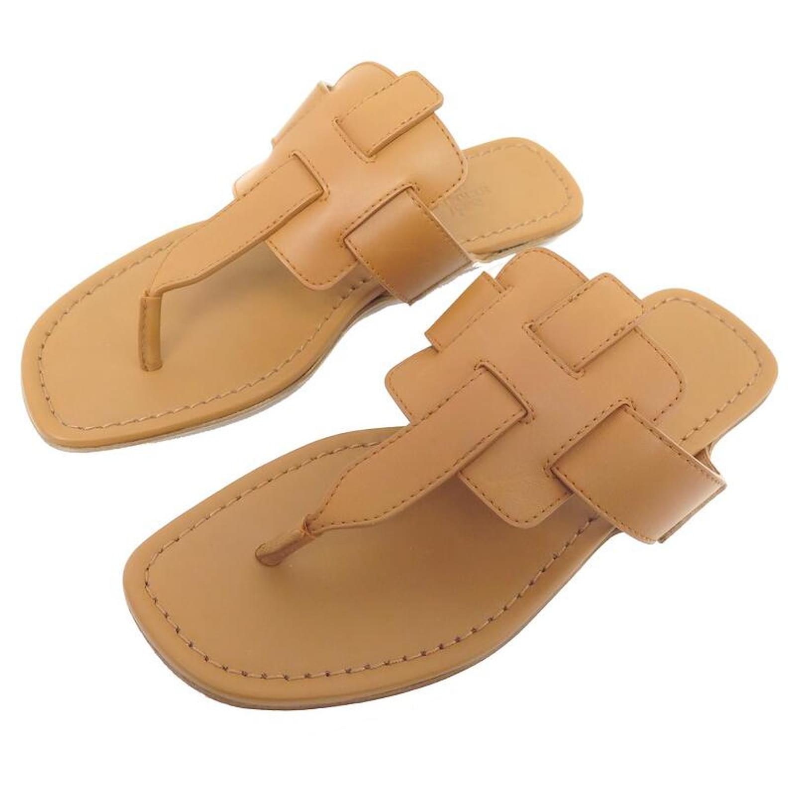 Hermes NUOVE SCARPE HERMES RAVENNA 181043Z 38.5 GOLD SHOES NUOVI SANDALI IN PELLE Cammello ref.829500 Joli Closet