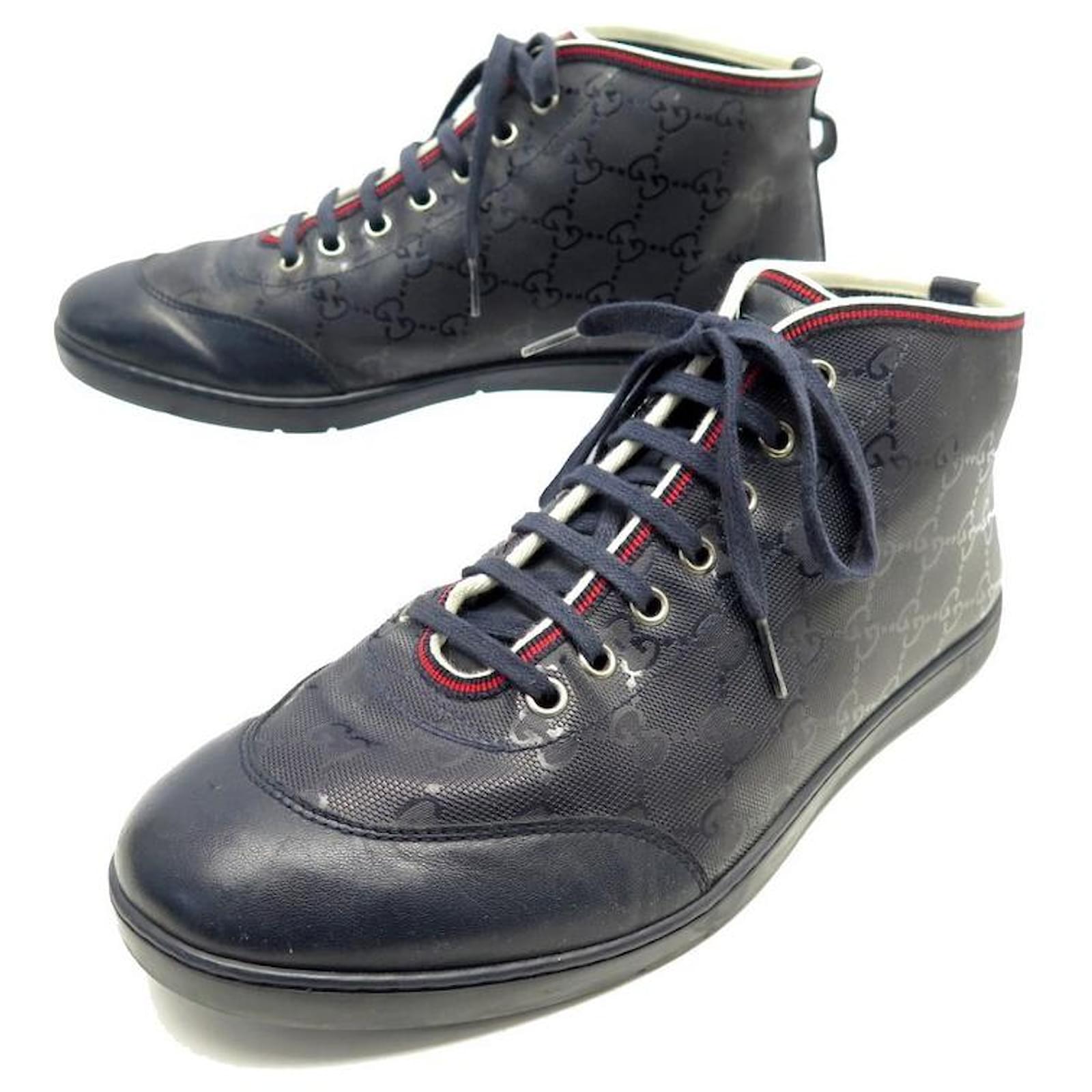 GUCCI NUMERO SHOES 44 268687 Sneakers 41.5 IT 42.5 FR MONOGRAM SNEAKERS  Navy blue Cloth ref.829538 - Joli Closet