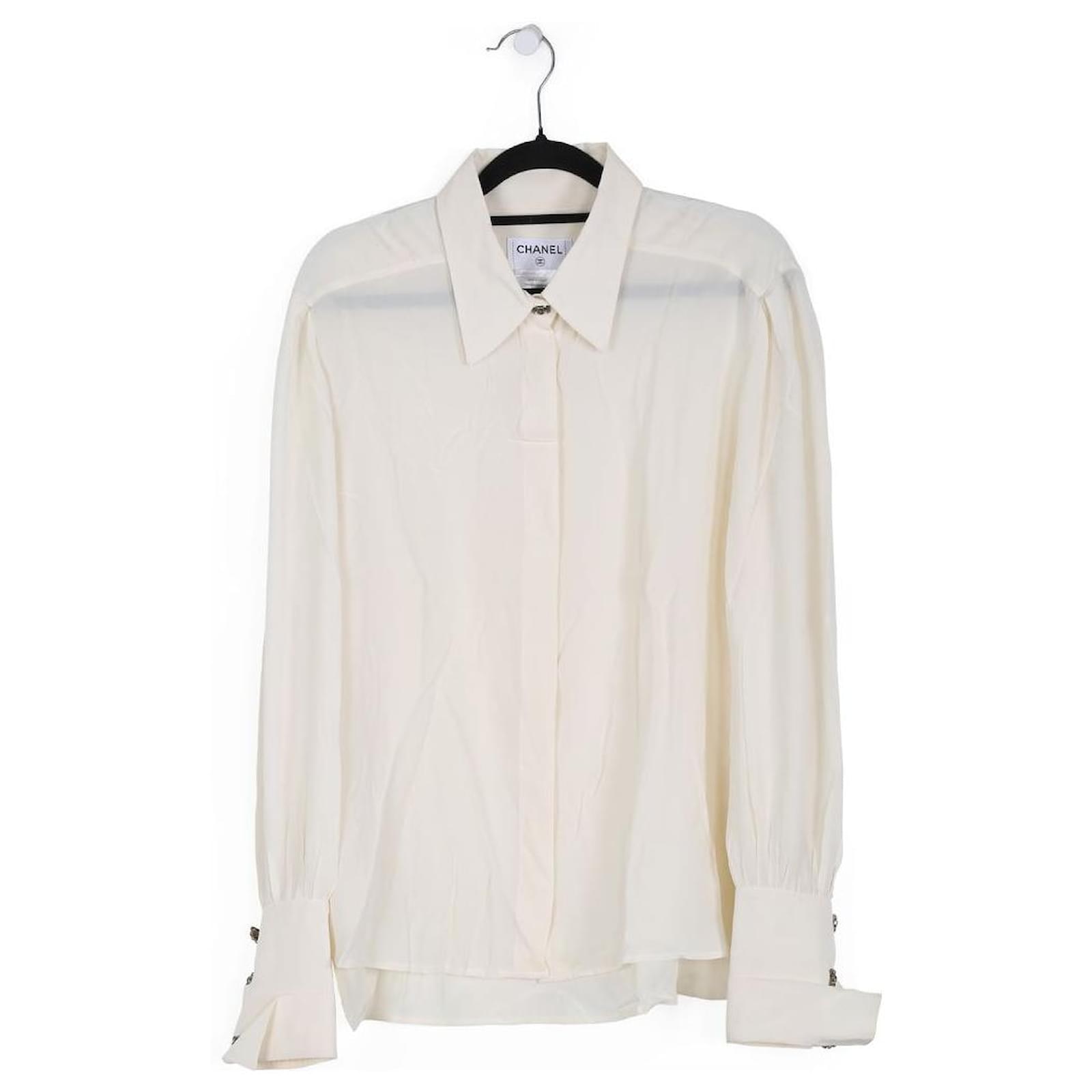 Chanel Off-White Silk Long Sleeves Shirt Cream  - Joli Closet