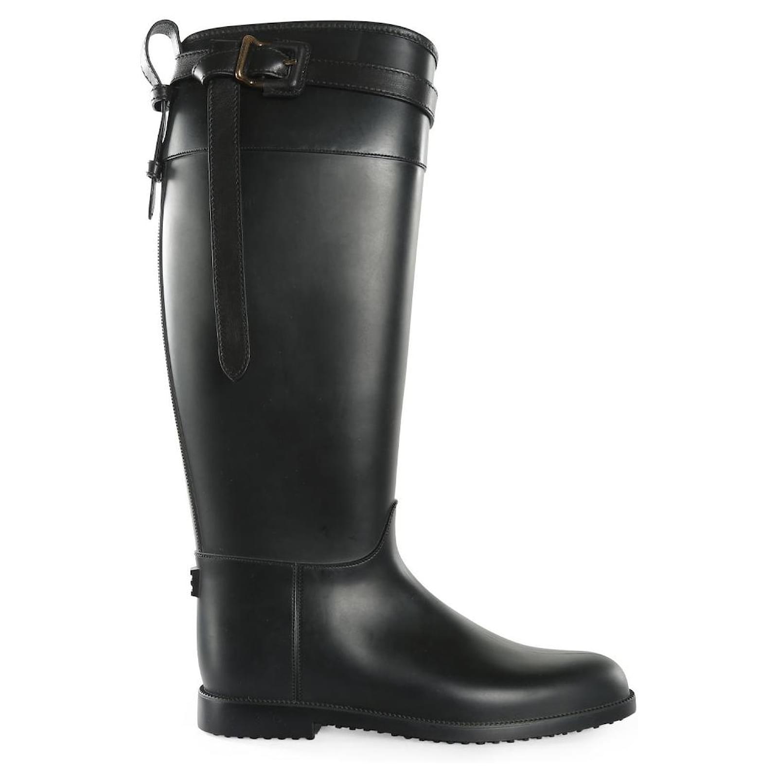 Burberry Black Rubber Belted Equestrian Rain Boots  - Joli Closet