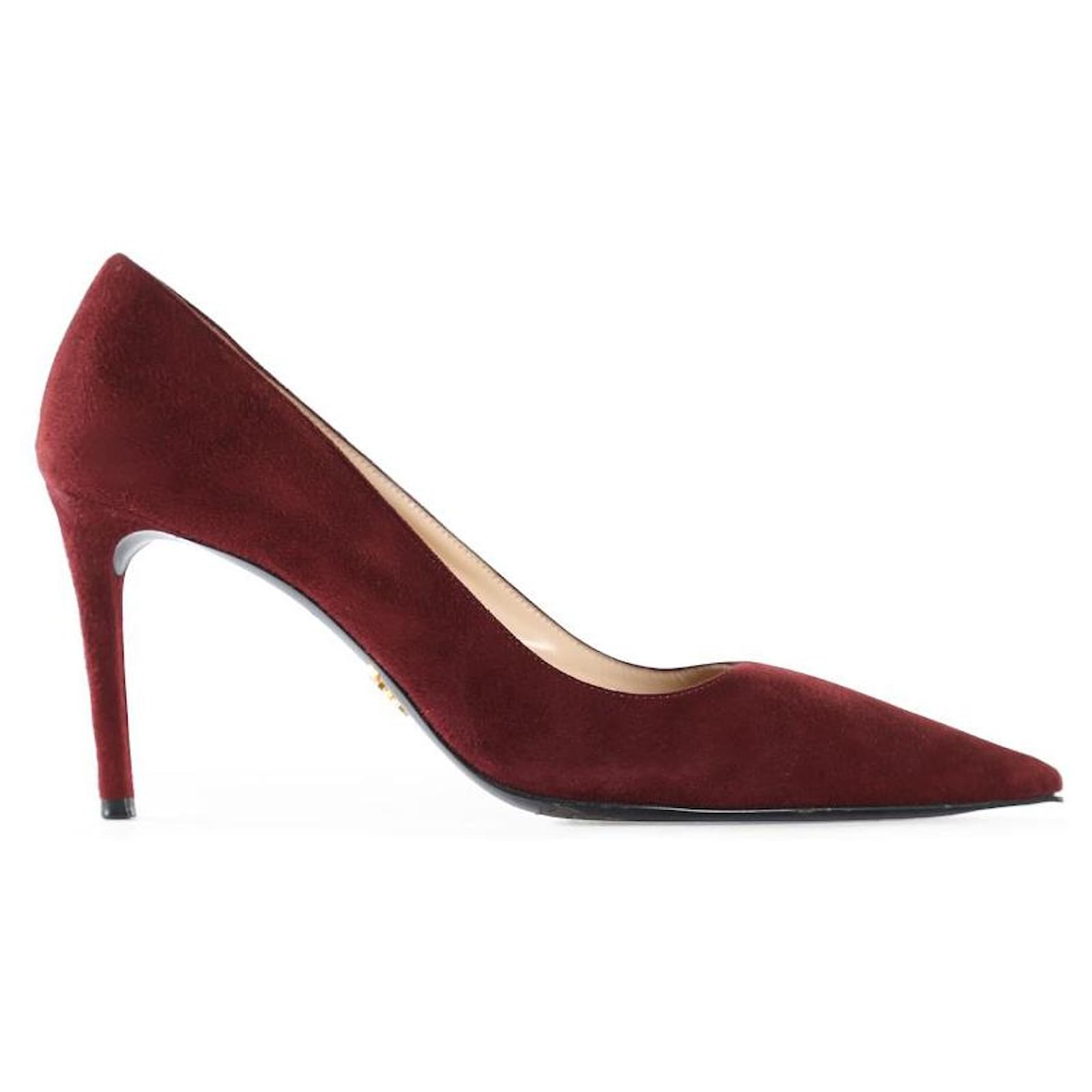 Prada Burgundy Suede Pointed Toe Pumps Red Dark red ref