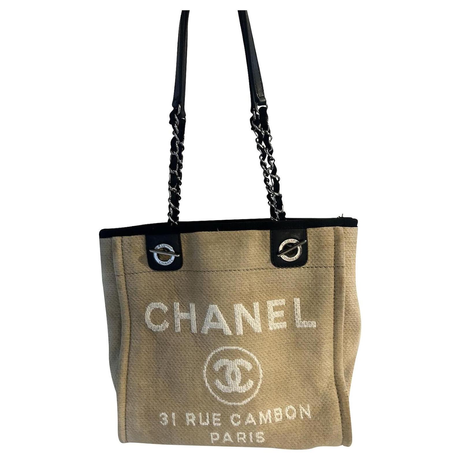 Chanel Deauville Medium model Black Beige Cloth ref.831607 - Joli