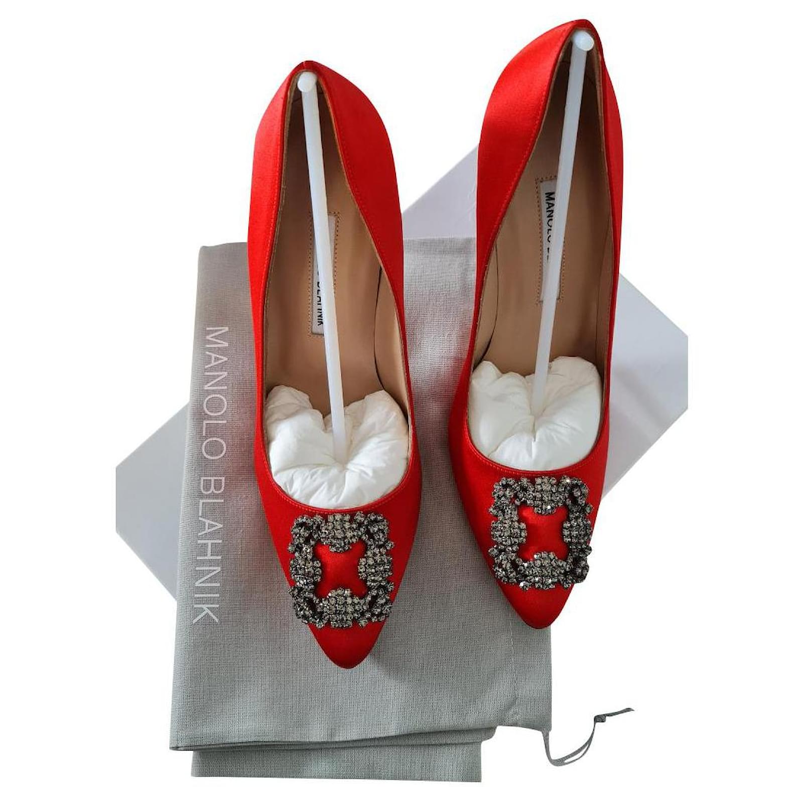 Manolo Blahnik Hangisi 105 mm nuevo Rojo! Roja Satén