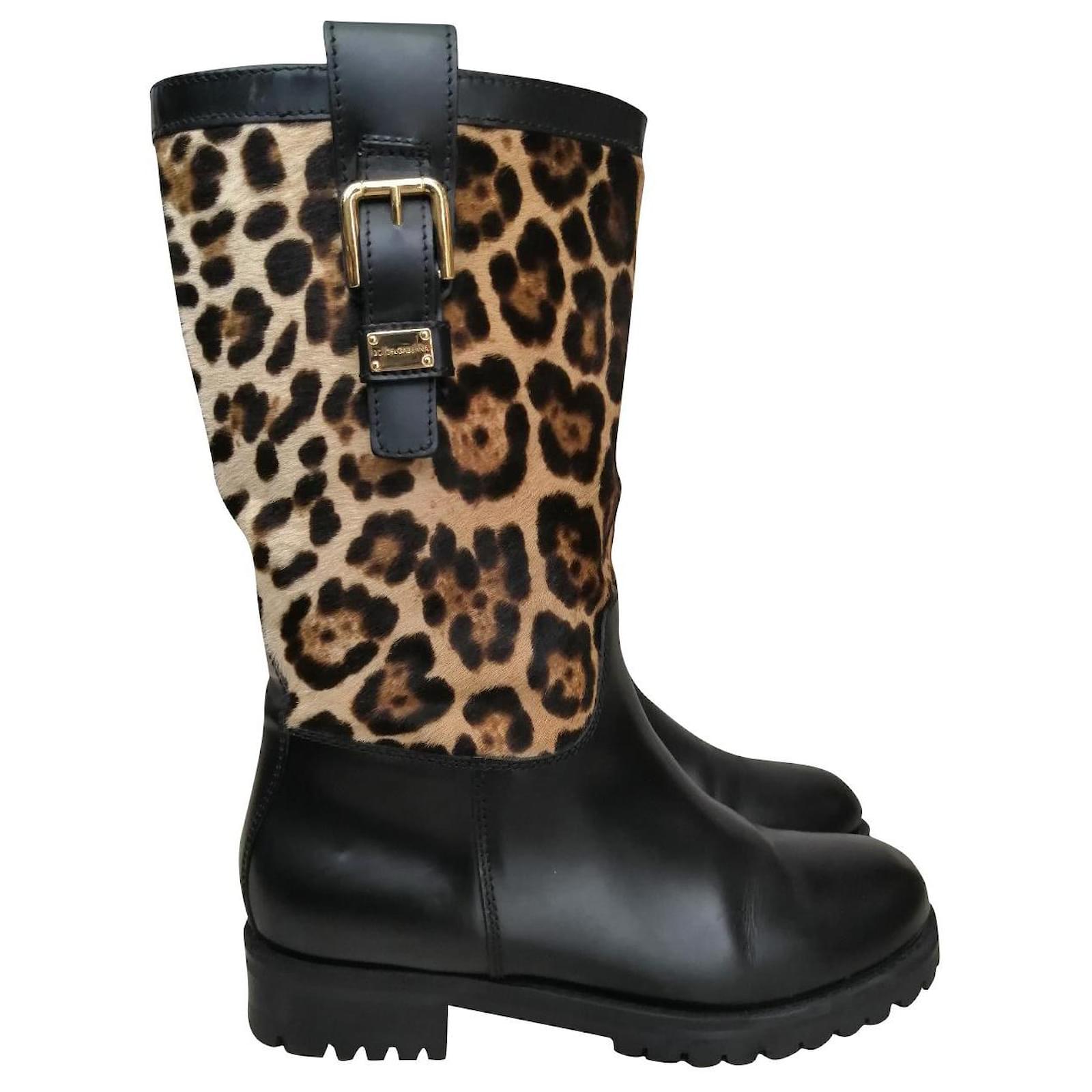 Dolce & Gabbana Black Leather Slip On Stretch Trekking Boots Shoes