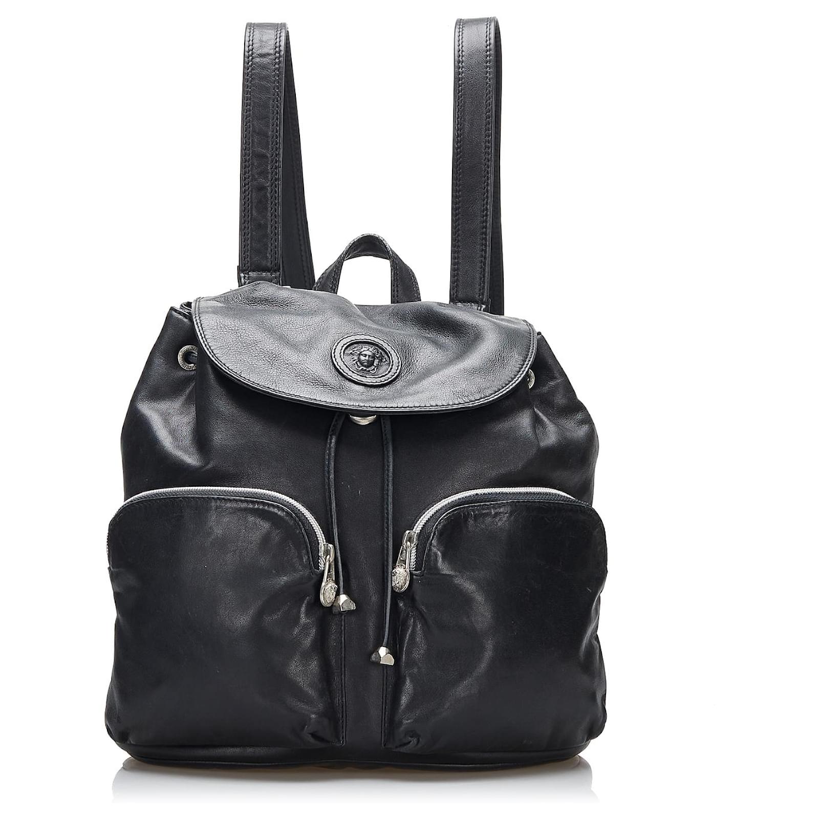 Versace Black Leather Backpack Ponystyle calfskin ref.833797 Joli Closet