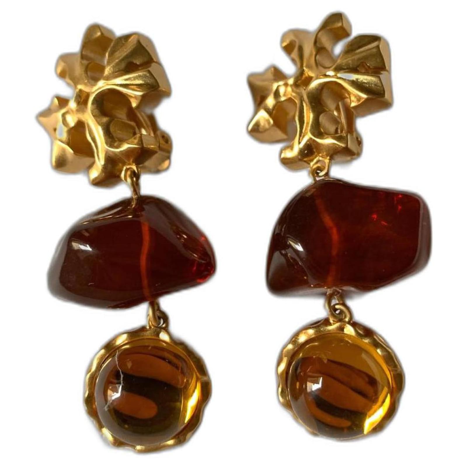 Tory Burch Tortoise Roxane earrings Cognac Resin  - Joli Closet