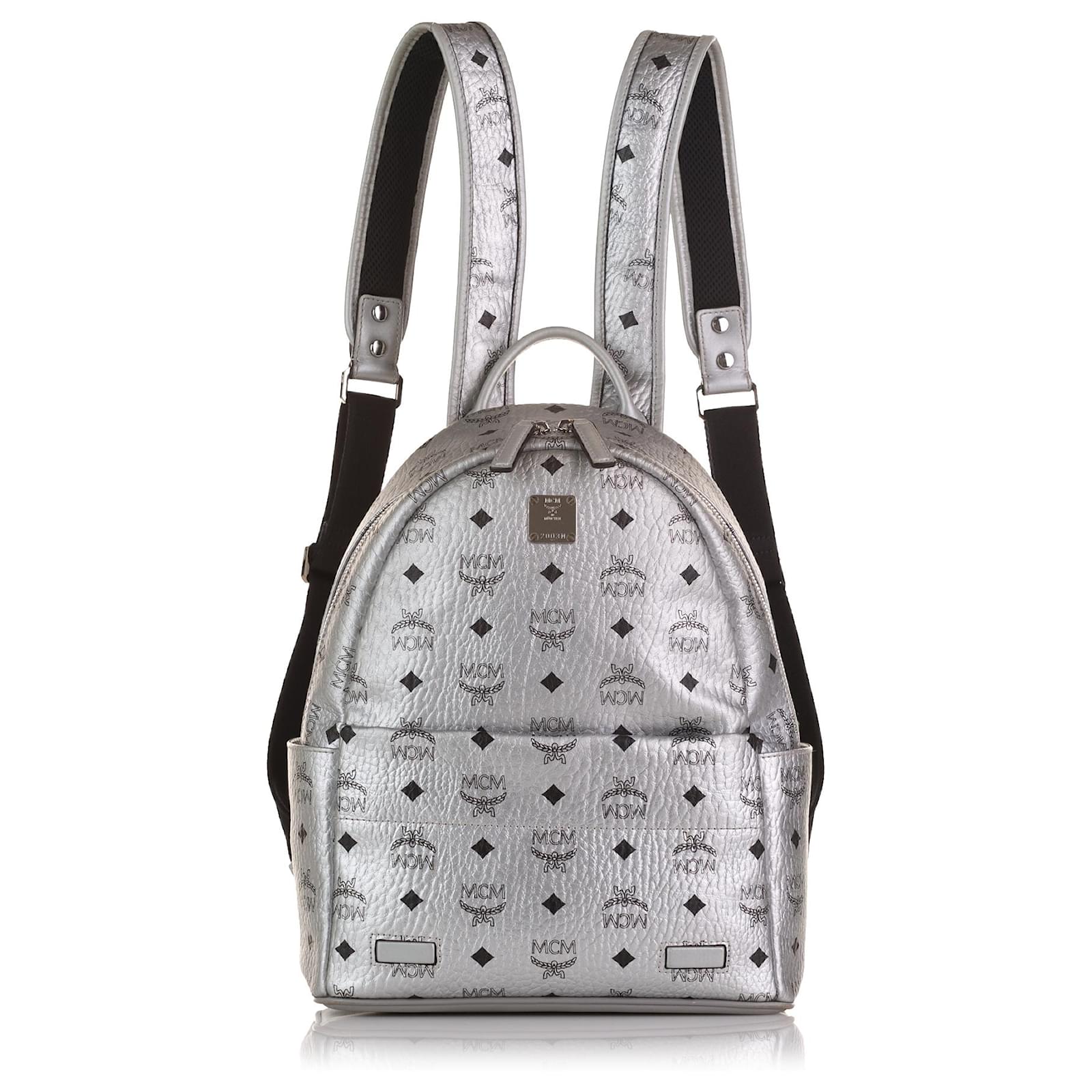 MCM Silver Visetos Stark Sling Backpack Black Silvery Leather ref