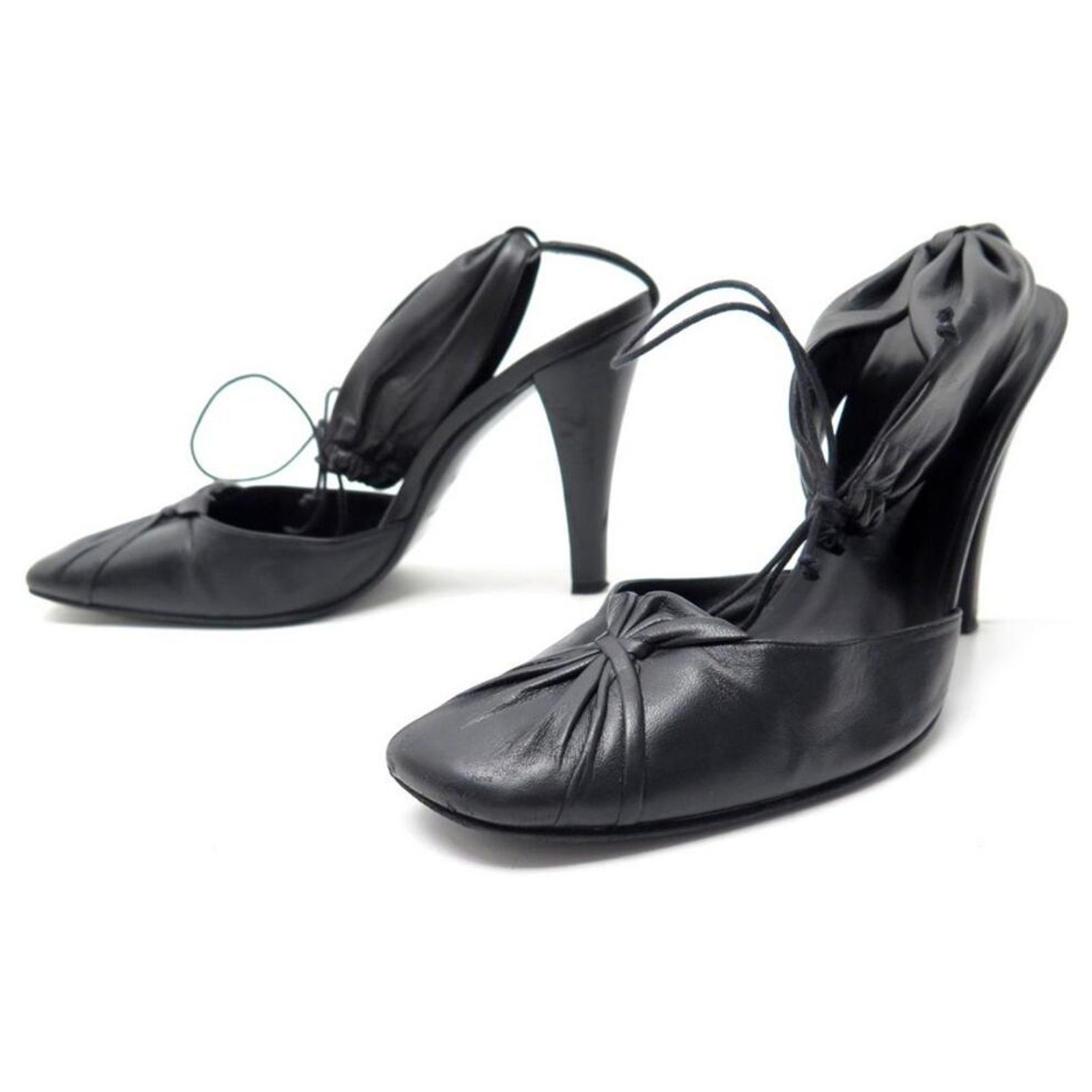 CHANEL SHOES DRAPED PUMPS 38 5 BLACK LEATHER PUMPS Ref 835049 Joli Closet chanel-shoes-draped-pumps-38-5-black-leather-pumps-ref-835049-joli-closet