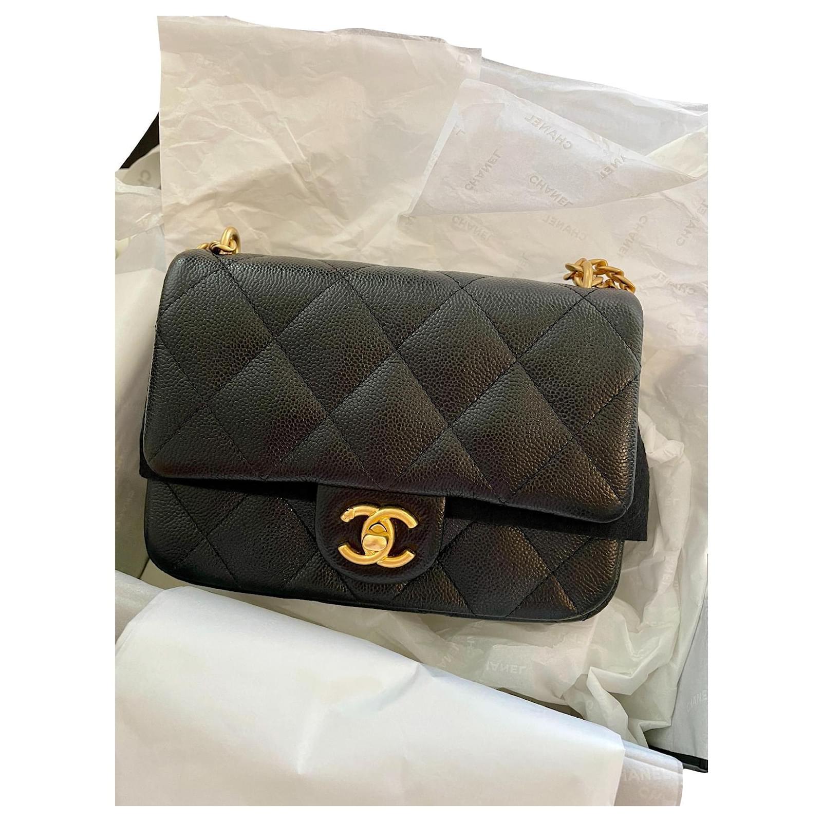 Timeless Chanel 23P SWEETHEART MINI CAVIAR FLAP BAG Black Leather