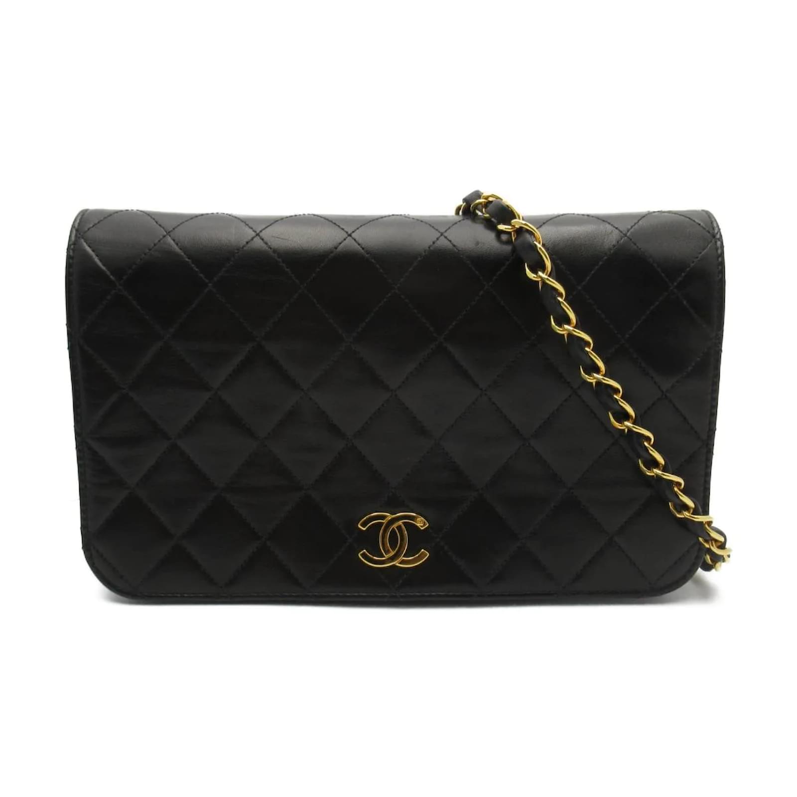 Chanel CC Quilted Full Flap Crossbody Bag Black Leather Lambskin