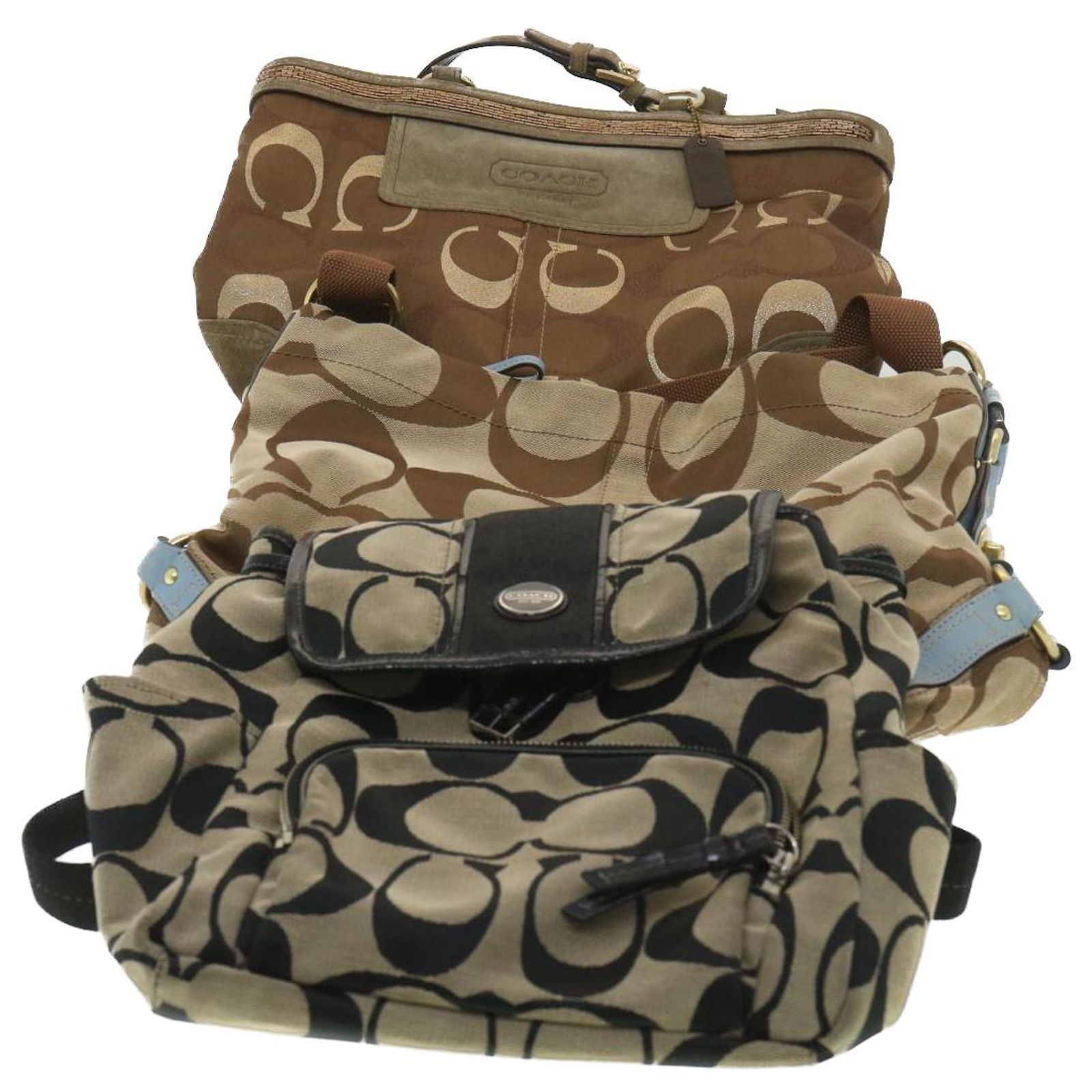 Coach Signature Beige and Light Blue Backpack Coachtopia baby blue qt ? Riverside: @coachtopia puffy  main image 3