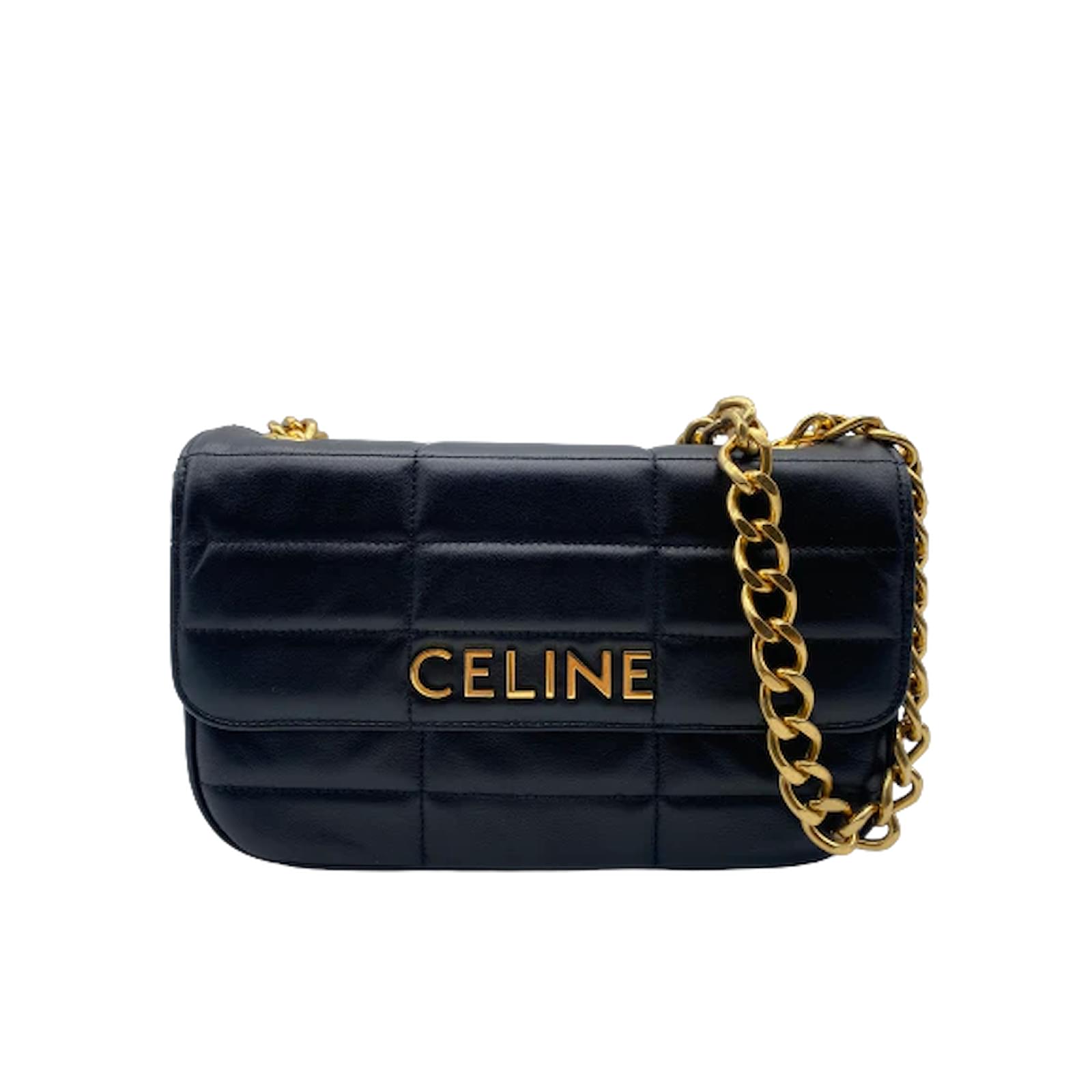Celine Leather Lined Shoulder Bags in Black