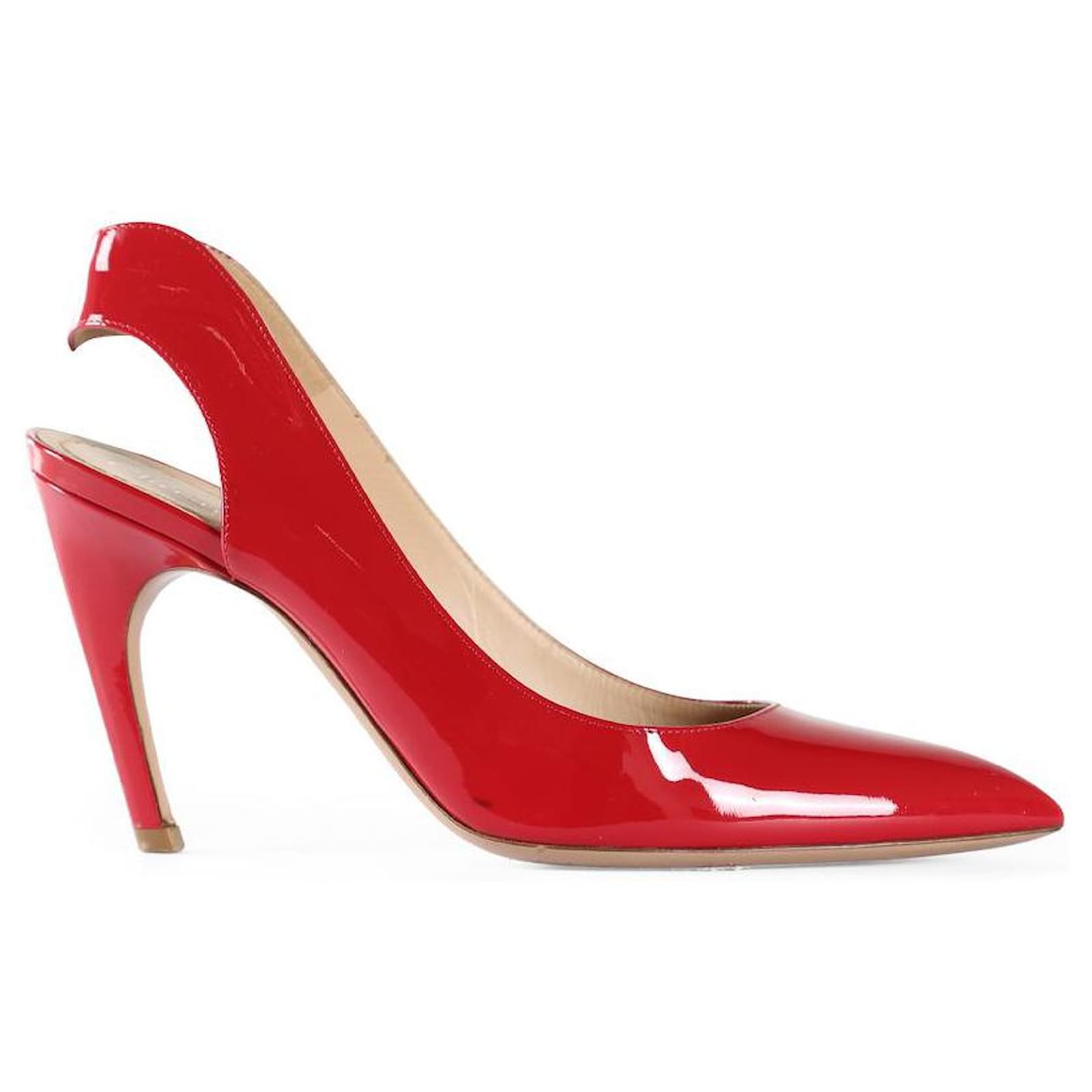 Christian Dior Red Patent Leather Pointy Toe Slingback Pumps ref.839547