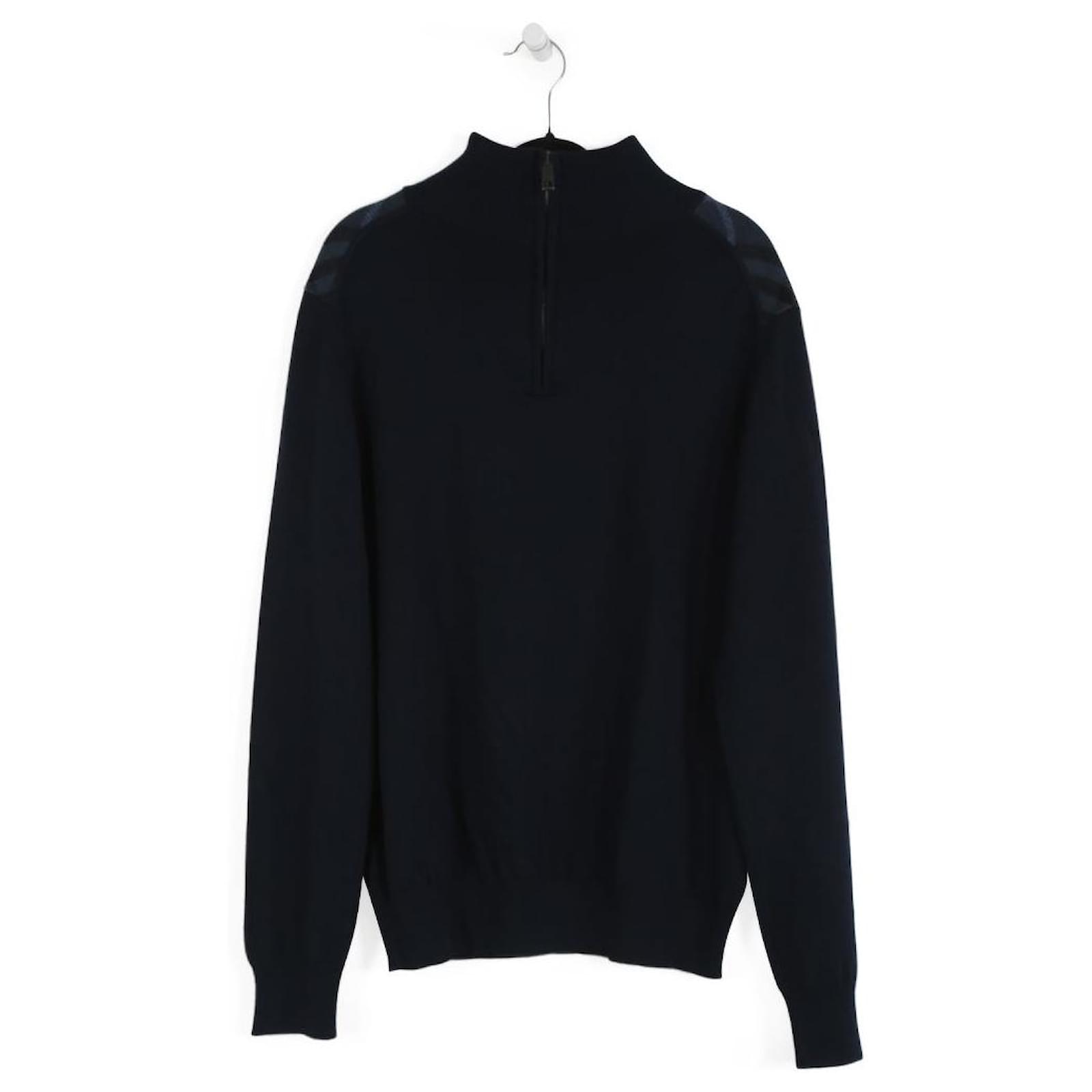 Woolen Sweater Burberry Mens Pullover Half Zip Burberry Navy Blue