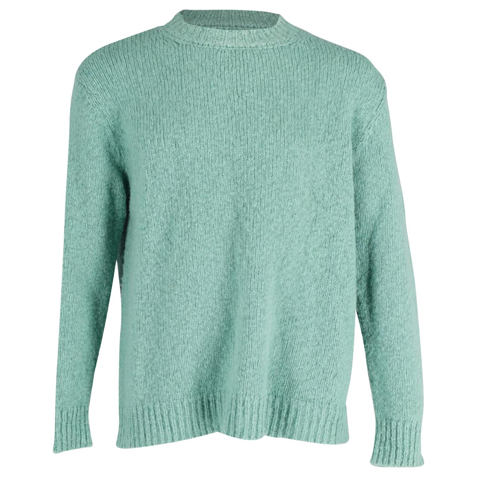Dries Van Noten Roundneck Knit Sweater in Green Merino Wool ref