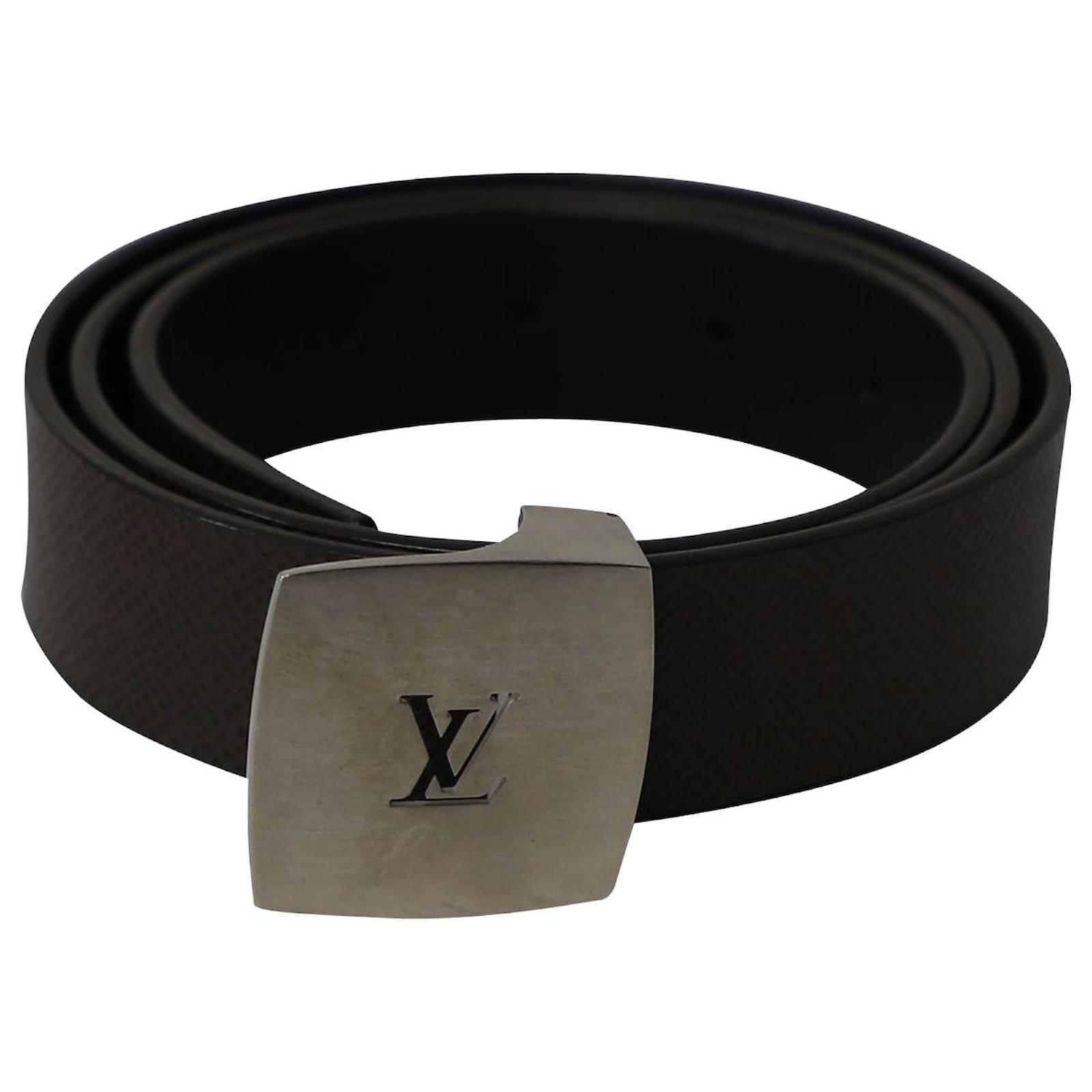 LV LOUIS VUITTON Belt For Men, Silver Buckle Black Leather