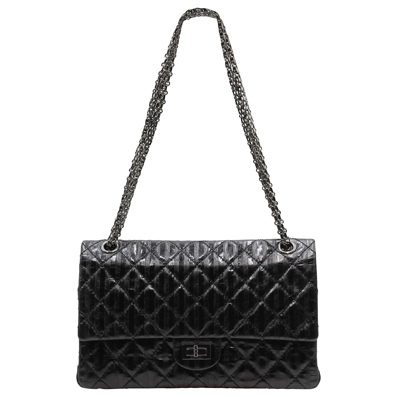 Handbags Chanel Chanel Reissue 2.55 Flap Bag in Striped Black Lambskin Leather