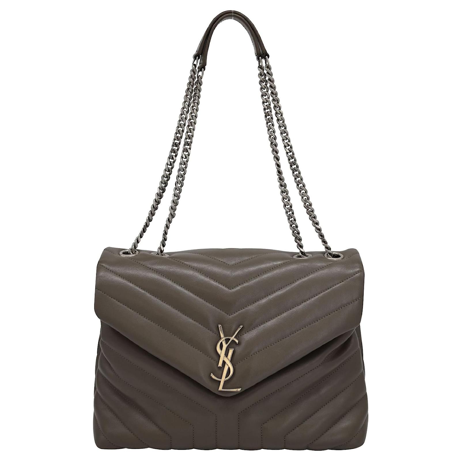 Saint Laurent Sac Loulou Medium Quilted Chain en cuir de veau marron Cuir Veau façon poulain