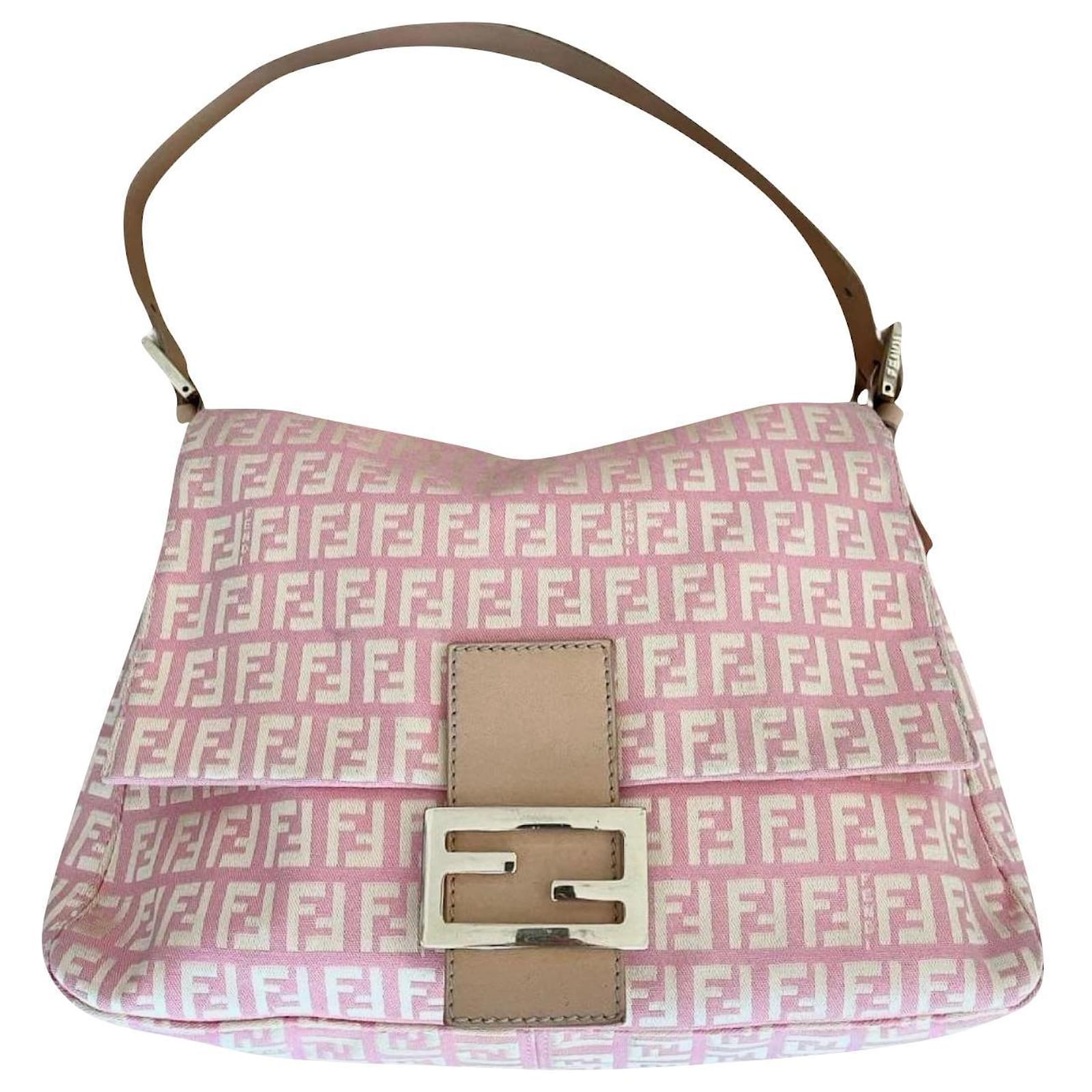 Mamma vintage Fendi Zucca baguette in pink and yellow fabric Beige Leather  Cloth ref.847841 - Joli Closet