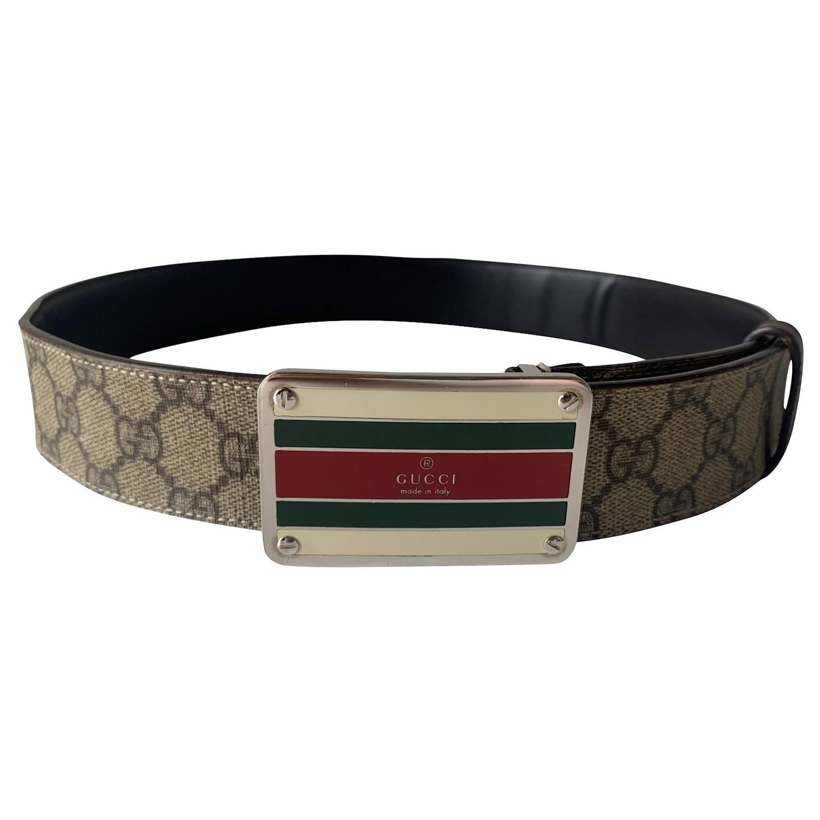 Gucci Red/Green Canvas And Leather Web Interlocking G Buckle Belt 95CM ...