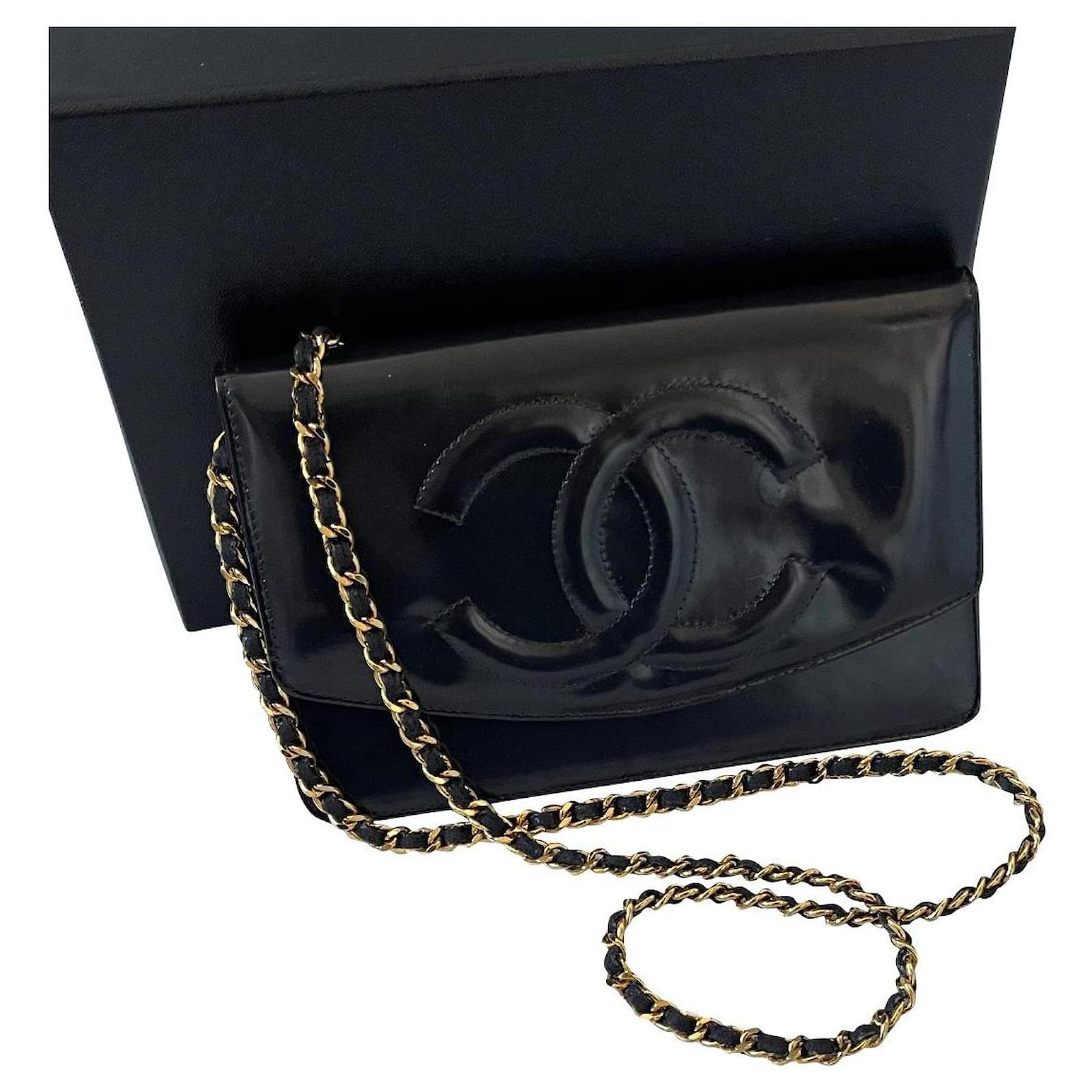 Vintage Chanel Wallet on Chain in Black Patented Leather