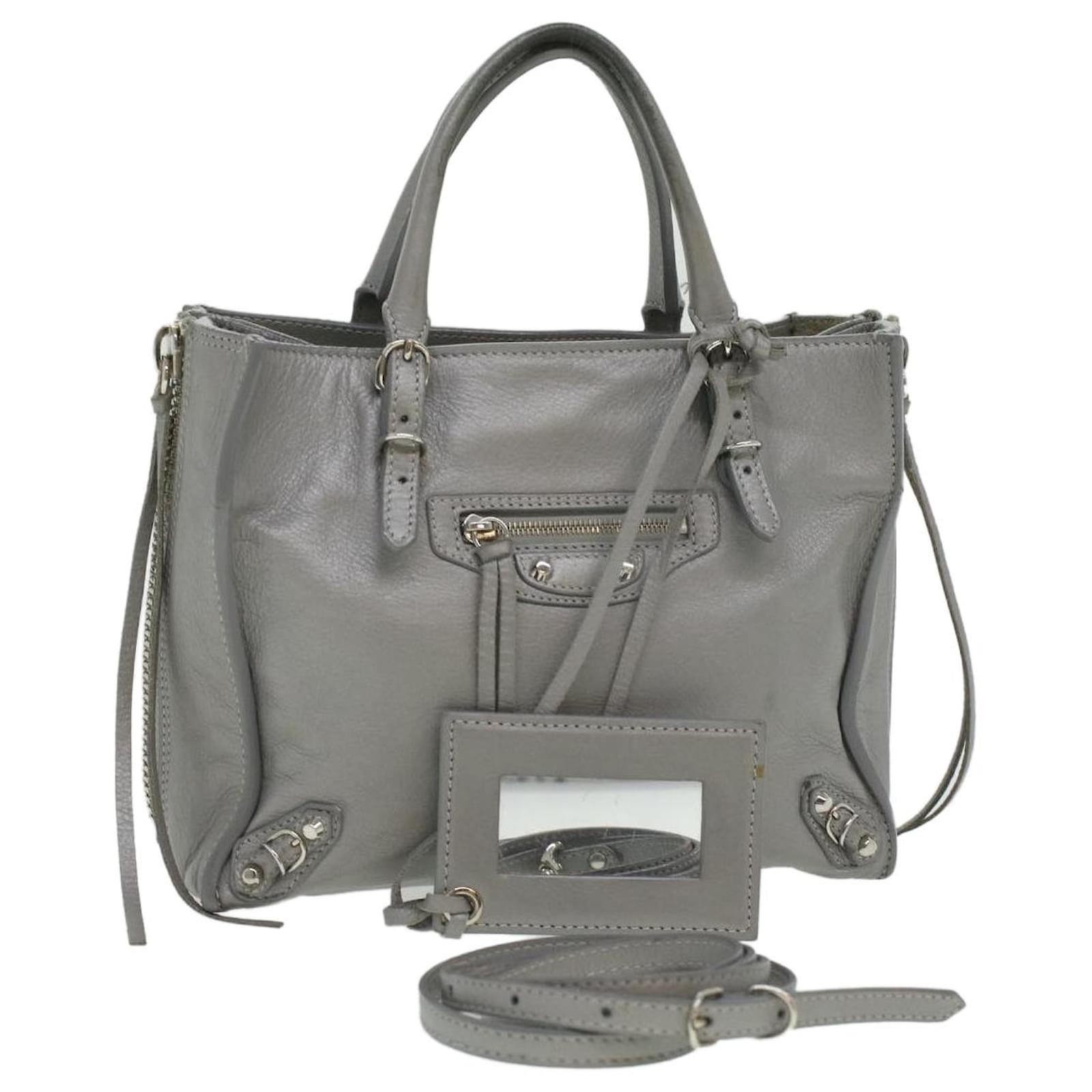 BALENCIAGA Paper Mini Hand Bag Leather 2way Silver Auth hk558 Silvery ref.848446 Joli Closet