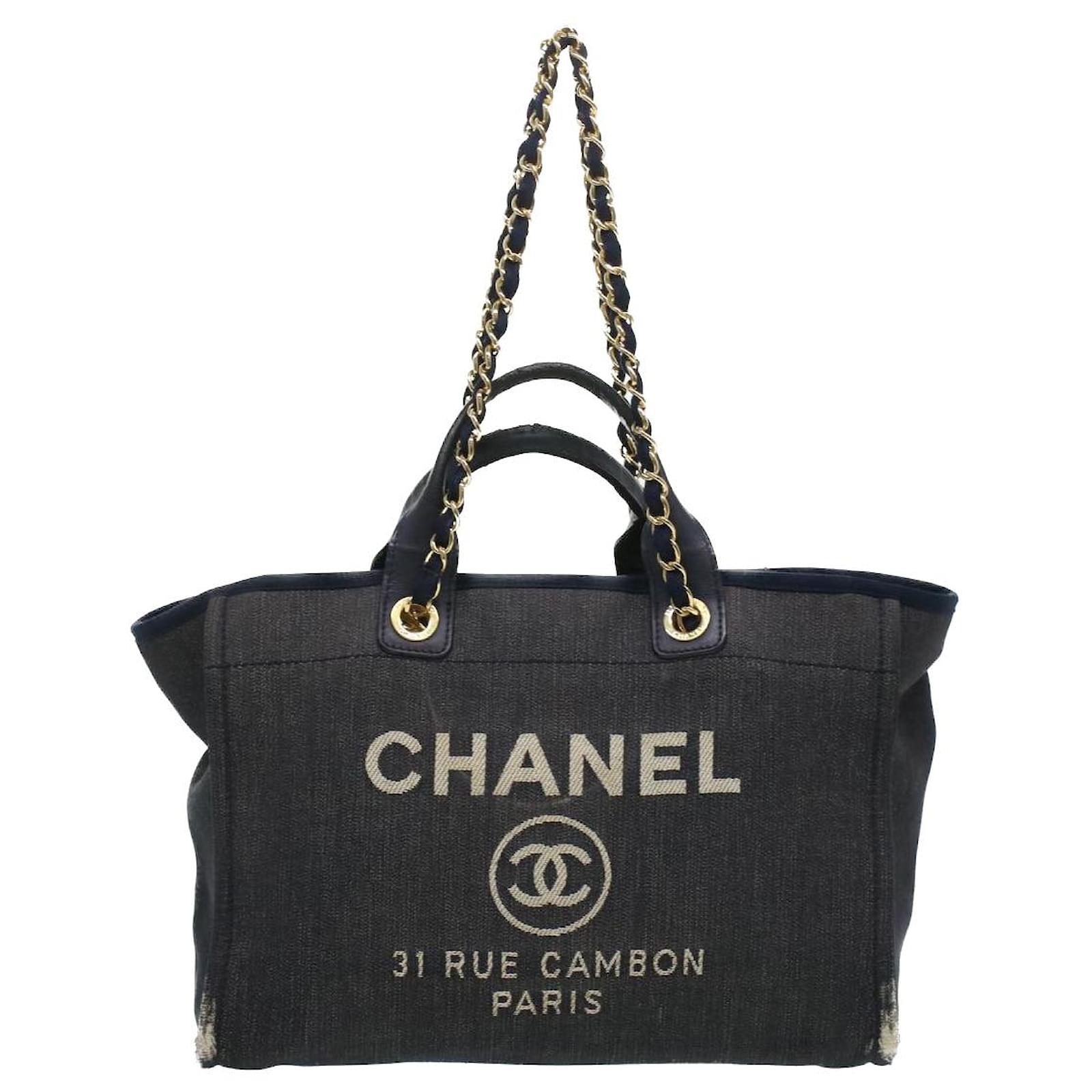 CHANEL Deauville line Tote Bag Canvas 2way Navy CC Auth bs3641