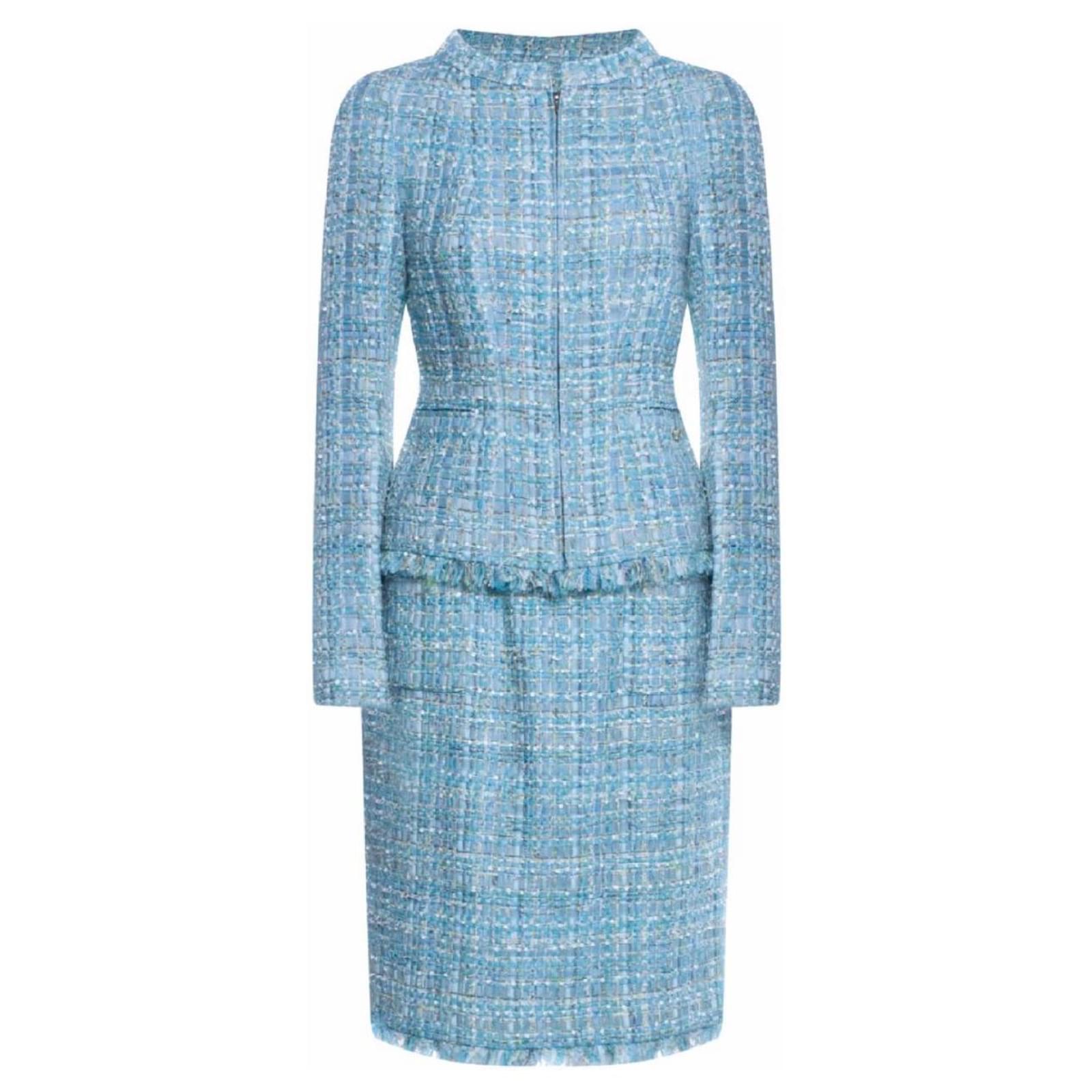Chanel New Ribbon Tweed Suit Turquoise ref.848910 - Joli Closet