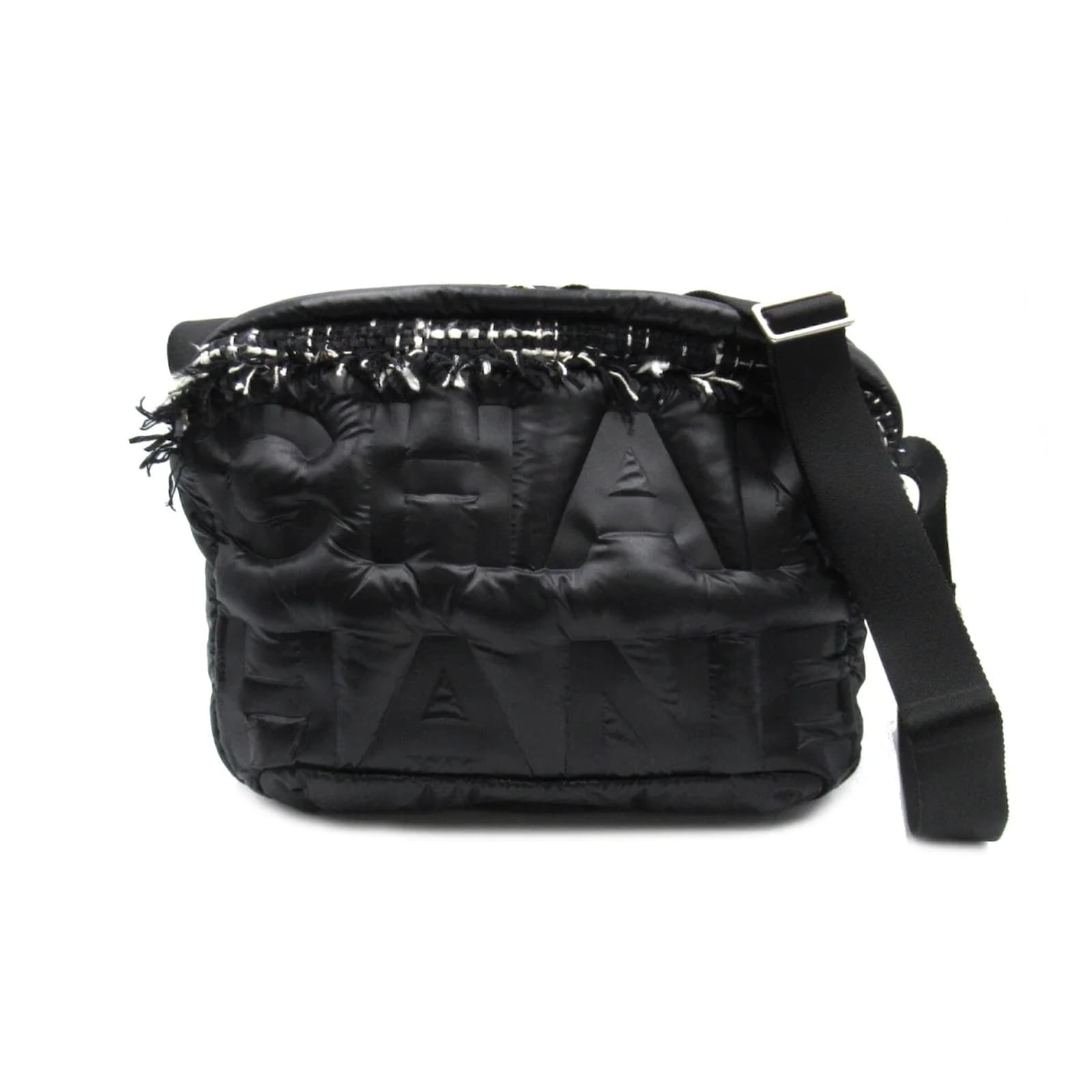 Chanel Doudoune Bowling Bag Embossed Nylon Black Shoulder Purse