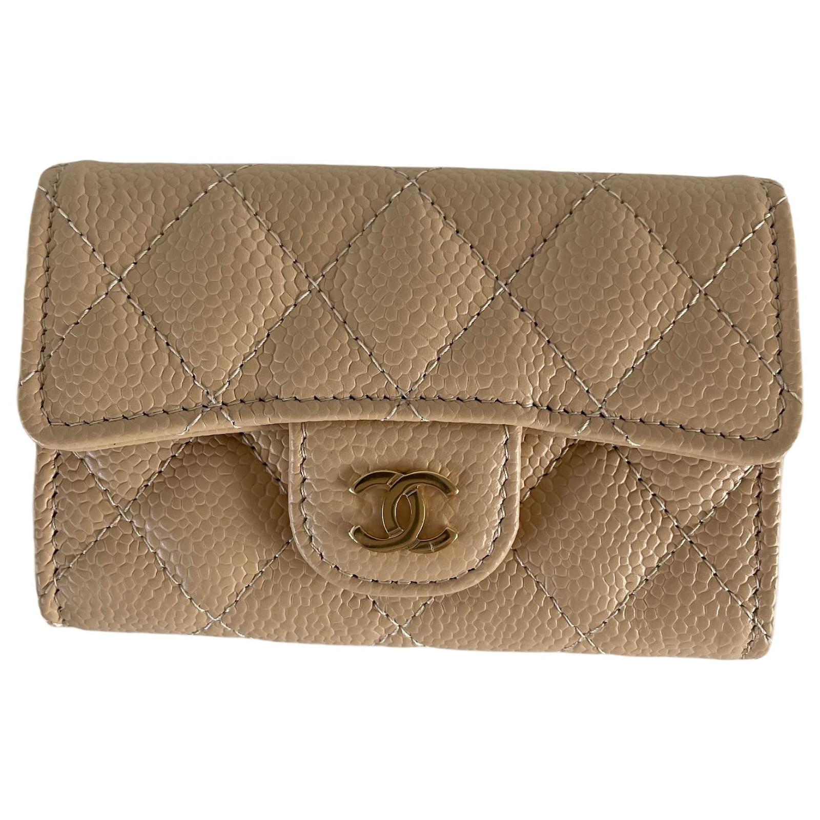 Chanel cardholder single flap beige caviar NEW wallet portefeuille classic  timeless model Leather ref.850266 - Joli Closet