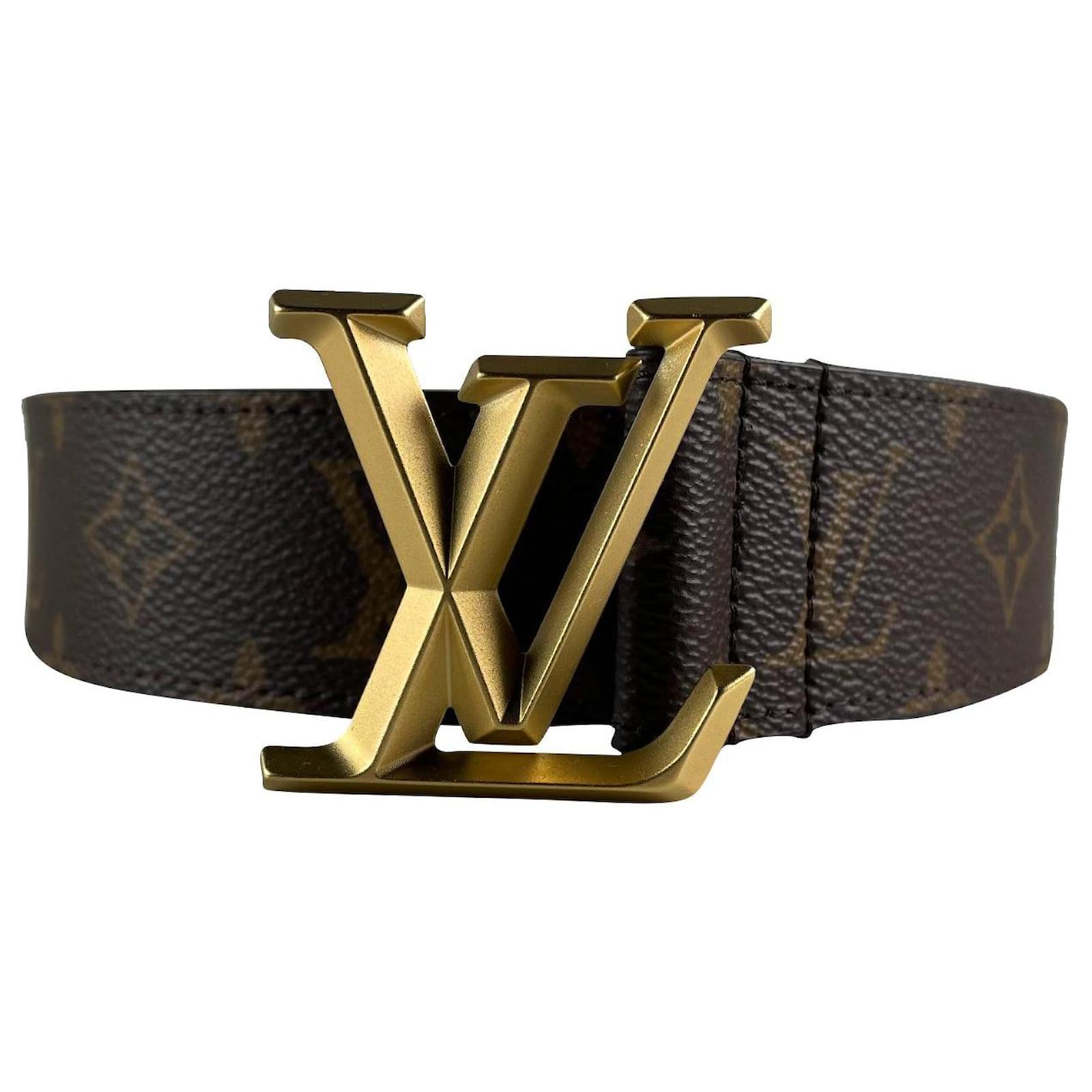 LOUIS VUITTON Black Leather Buckle Belt with Gold LV Logo Size 85 CM Length