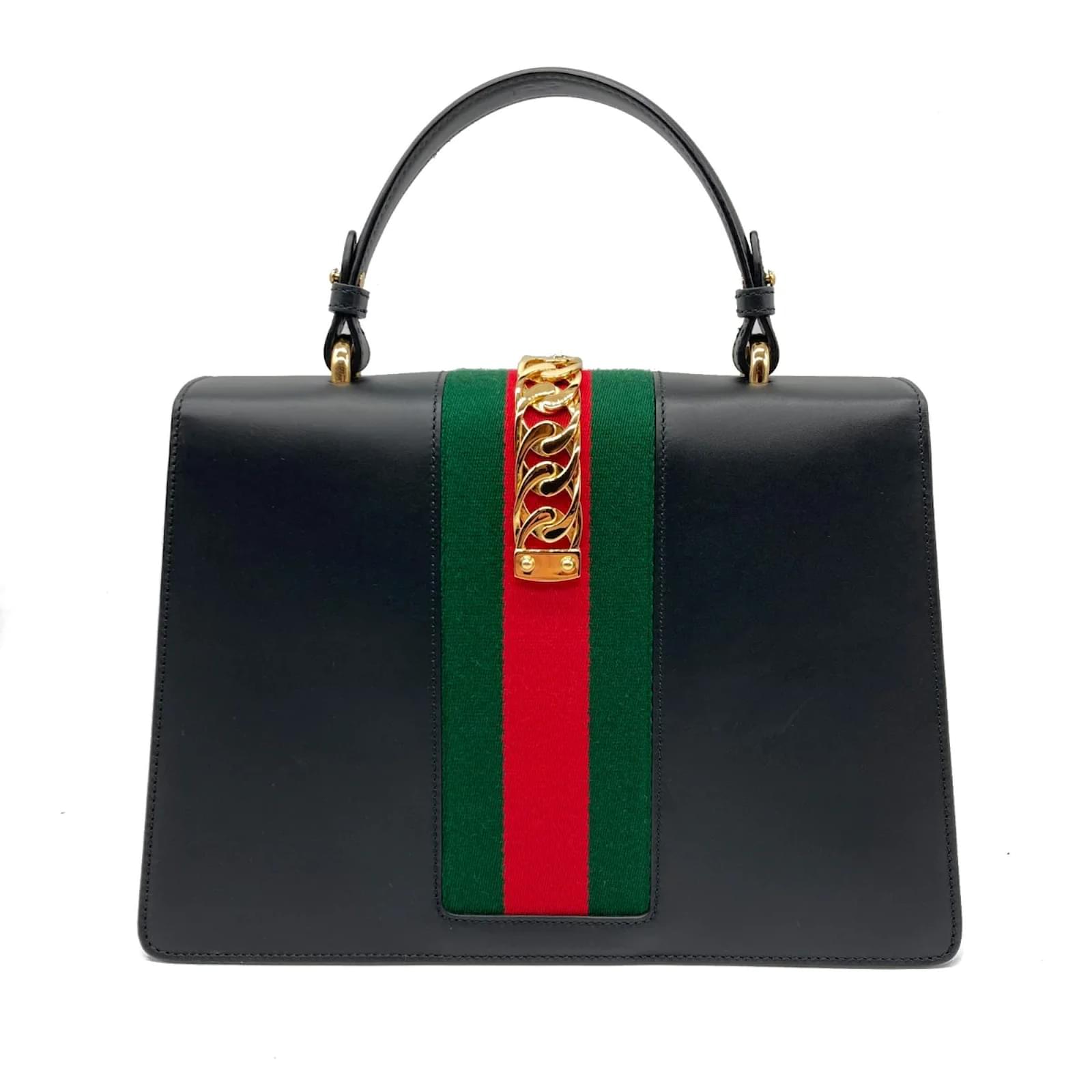 Gucci Medium Sylvie Top Handle Bag 431665 Black Leather Pony-style ...