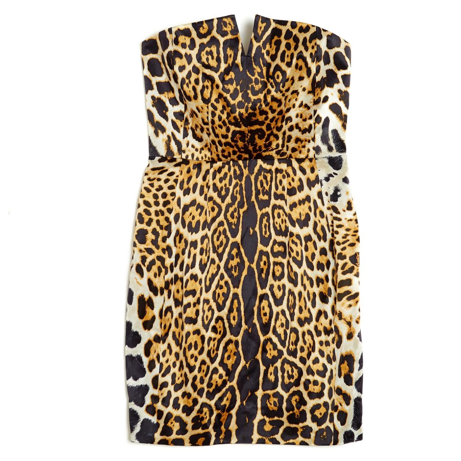 Yves Saint Laurent SILK LEOPARD BUSTIER DRESS FR40 Leopard print ref