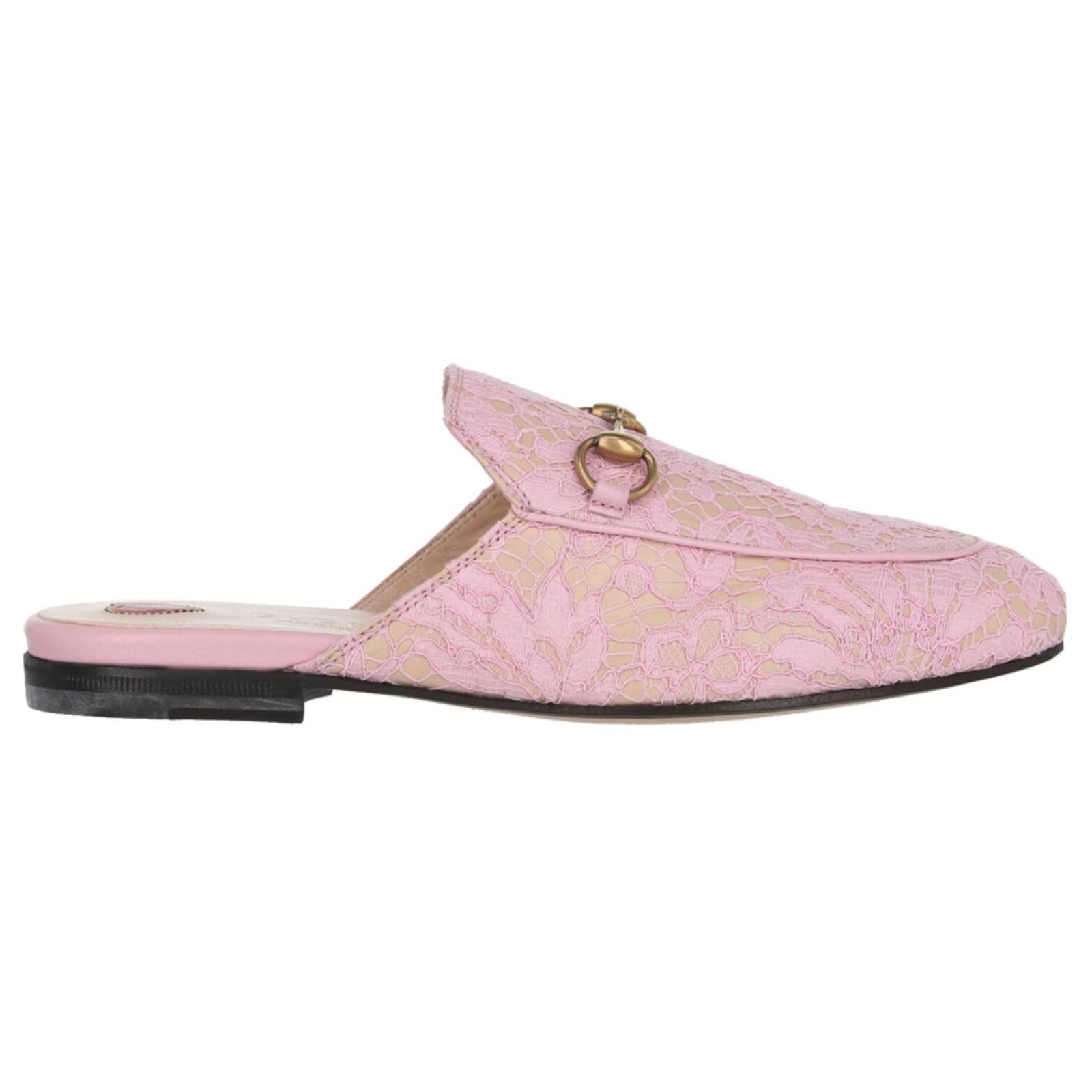 Reservere Skat Mælkehvid Gucci Princetown Lace Slippers Pink ref.851662 - Joli Closet