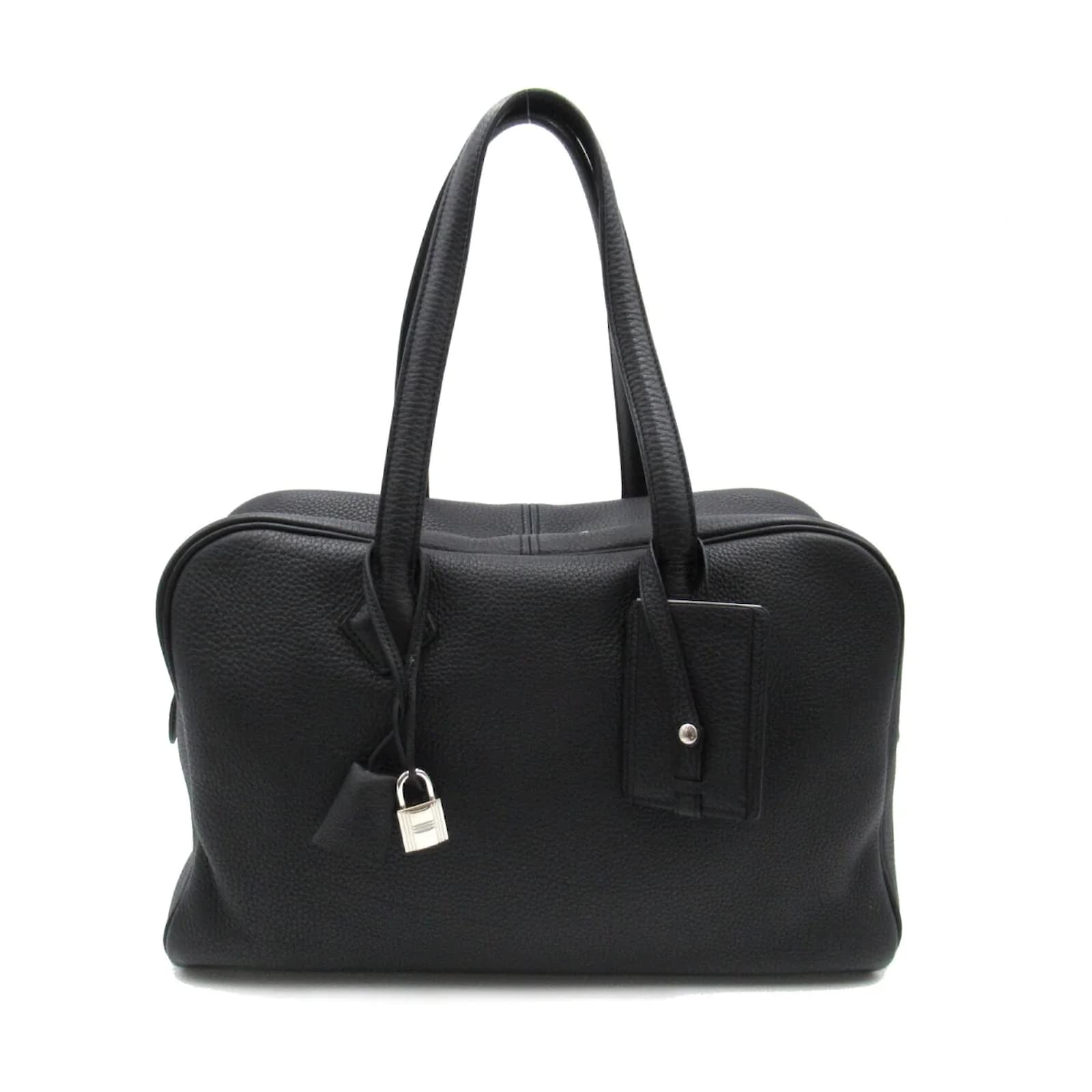 Hermès Clemence Victoria II 35 Black Leather Pony-style calfskin ref ...