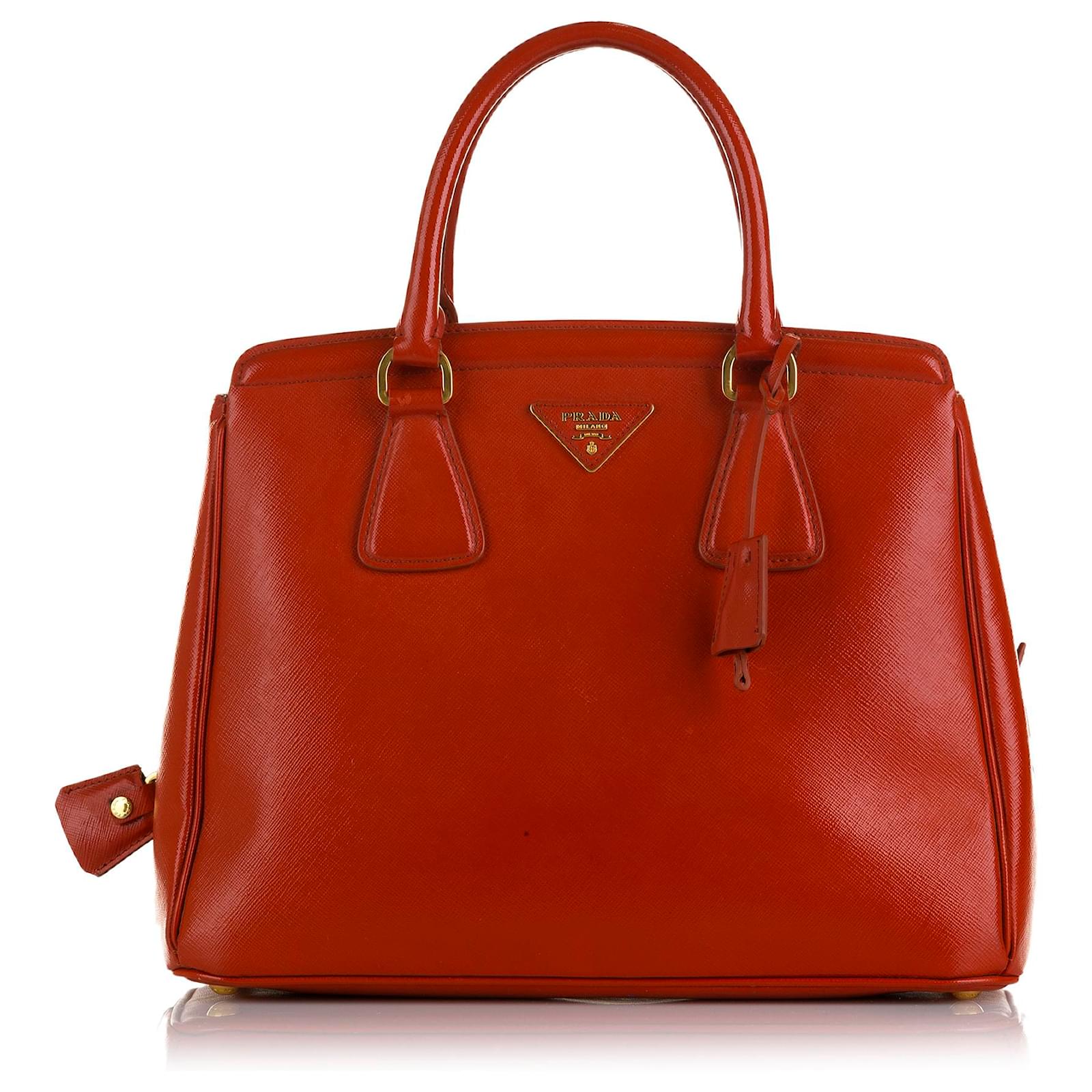 Prada Saffiano Lux Leather Parabole Tote Orange Pony-style