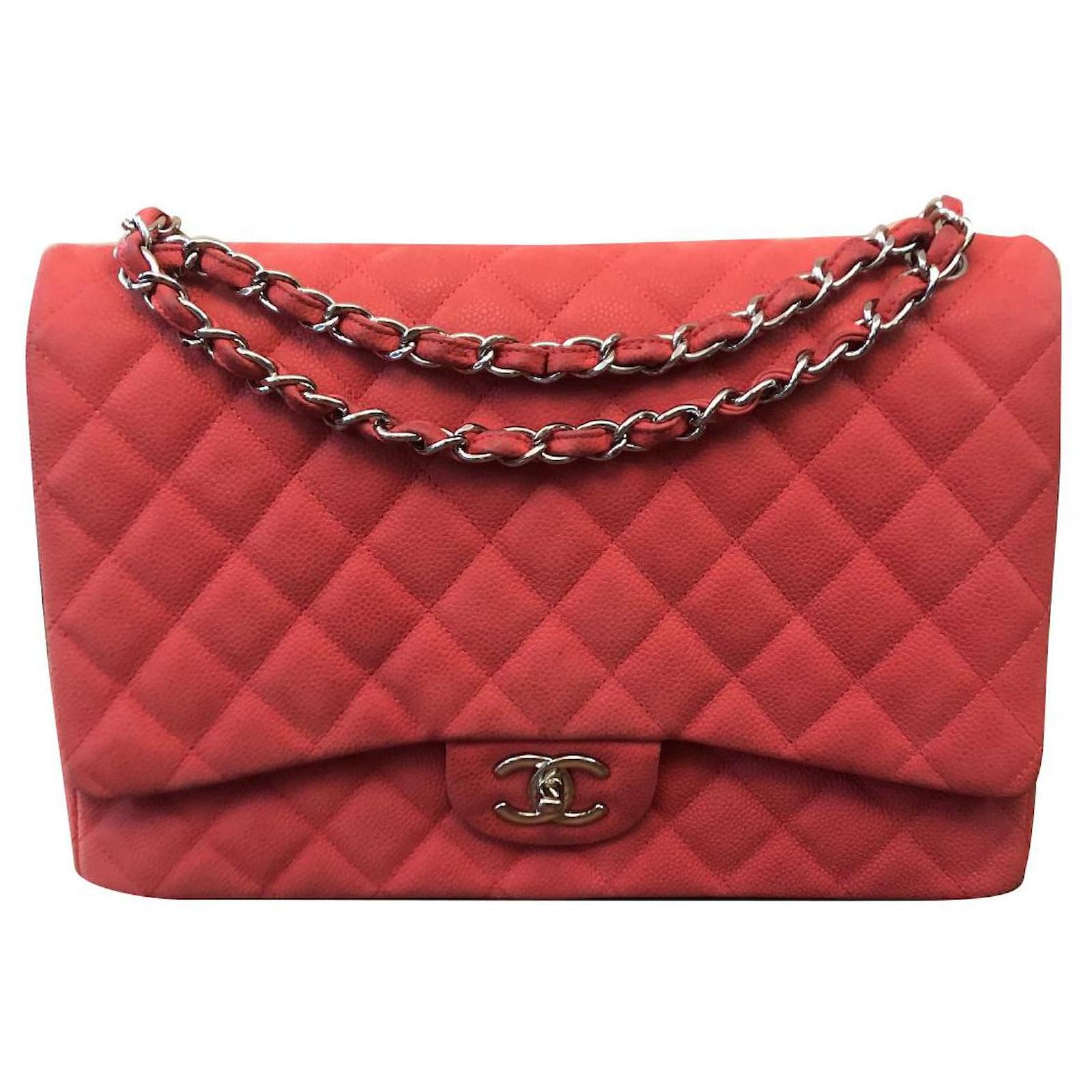 Chanel Pink Matte Caviar Leather Maxi Timeless Classic lined Flap